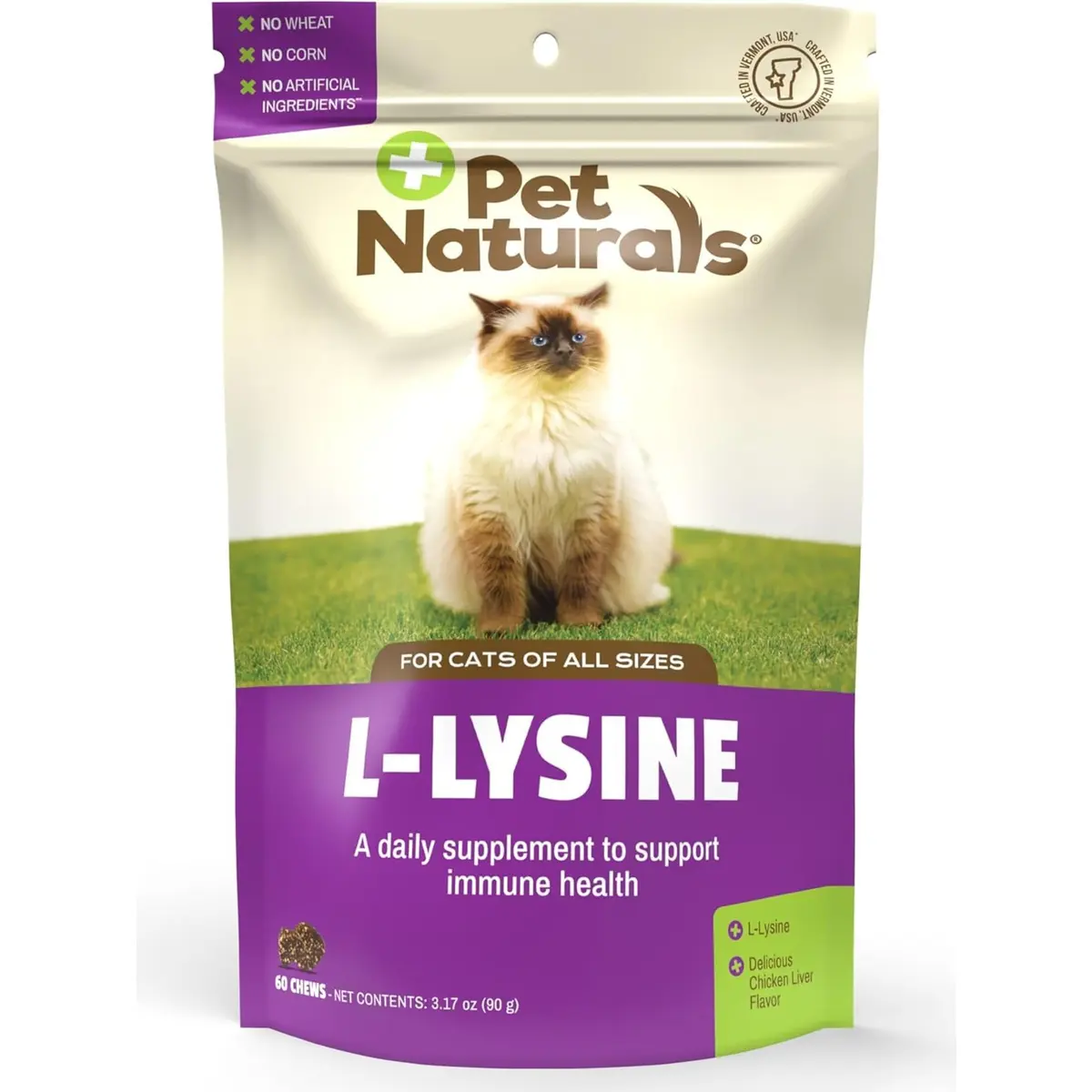 Pet Naturals Lysine Chews for Cats, Chicken Flavor, 60 Count | Immune & Respiratory Support for Cats - main product image