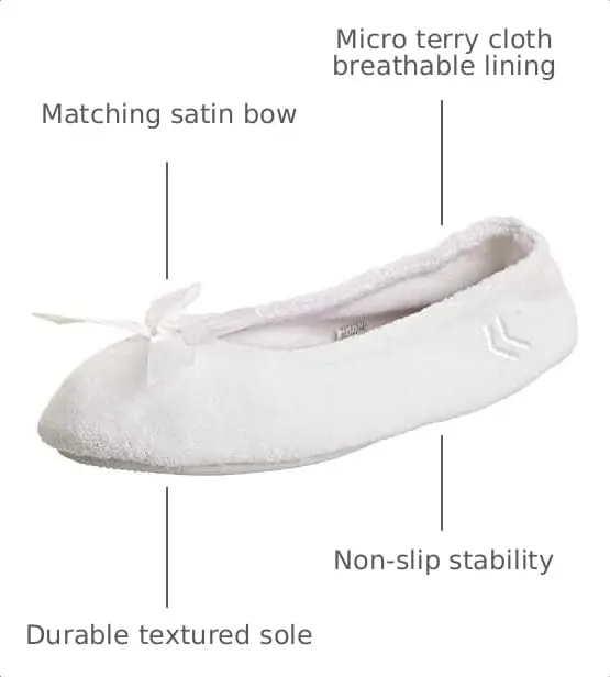 isotoner Women's Indoor/Outdoor Classic Terry Ballerina Slippers with Non-slip Sole, White Stripe, 6.5-7.5 | Plush terry cloth comfort for home & outdoor use - view 3