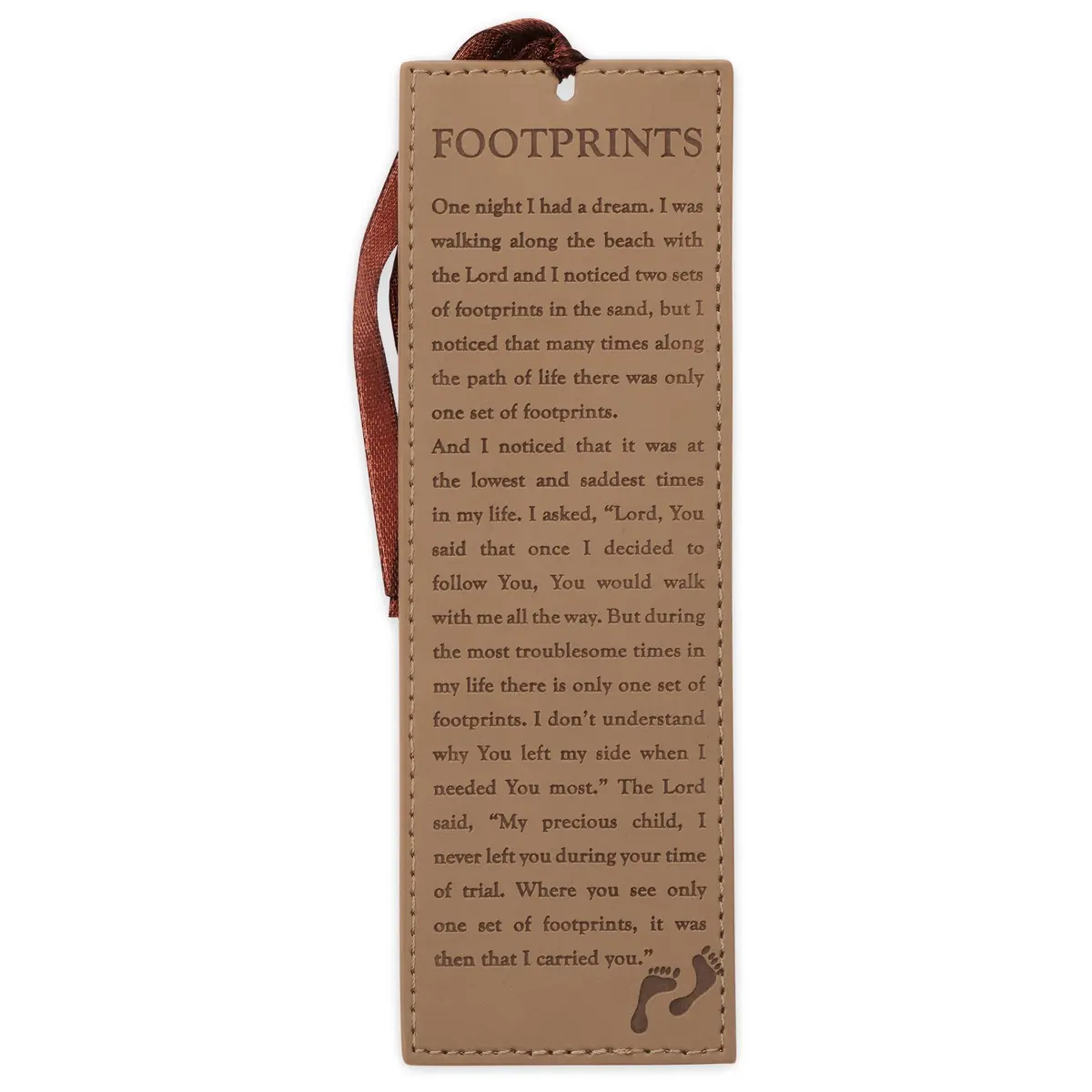 Christian Art Gifts Footprints Faux Leather Bookmark | Inspirational Faith Gift, 6.5 x 2.2 inches - main product image
