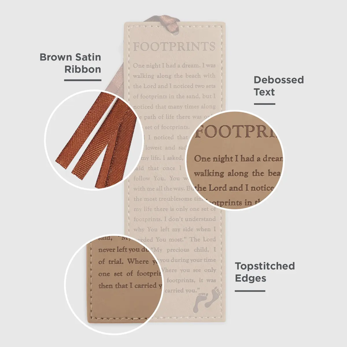 Christian Art Gifts Footprints Faux Leather Bookmark | Inspirational Faith Gift, 6.5 x 2.2 inches - view 3