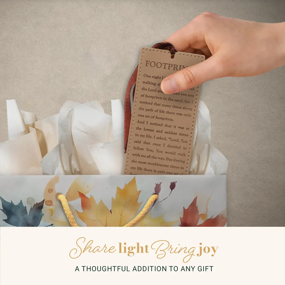 Christian Art Gifts Footprints Faux Leather Bookmark | Inspirational Faith Gift, 6.5 x 2.2 inches - view 4