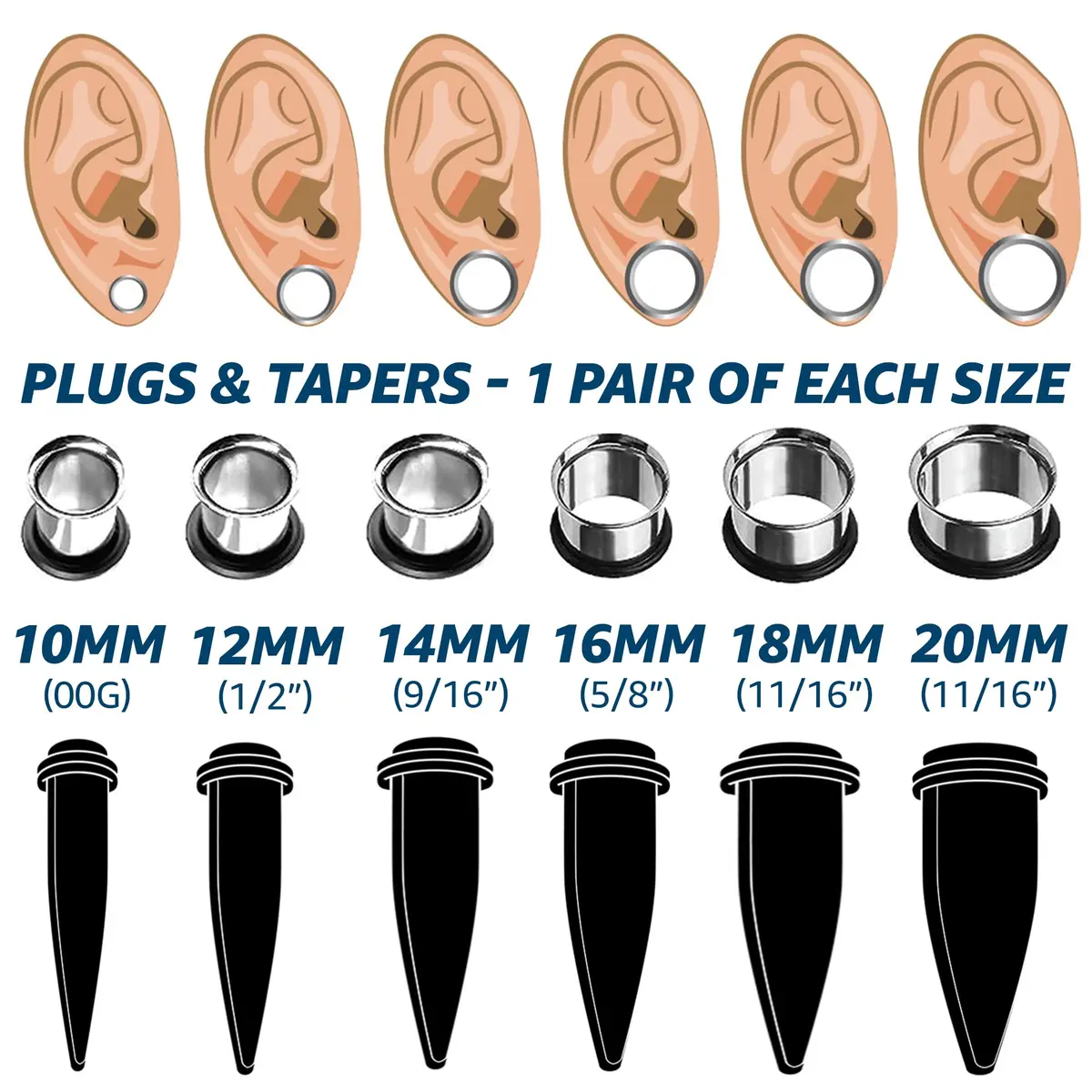 BodyJ4You Ear Gauge Stretching Kit 00G-20mm Big Gauges for Ears | Complete 24-Piece Set for Ear Piercing - view 2