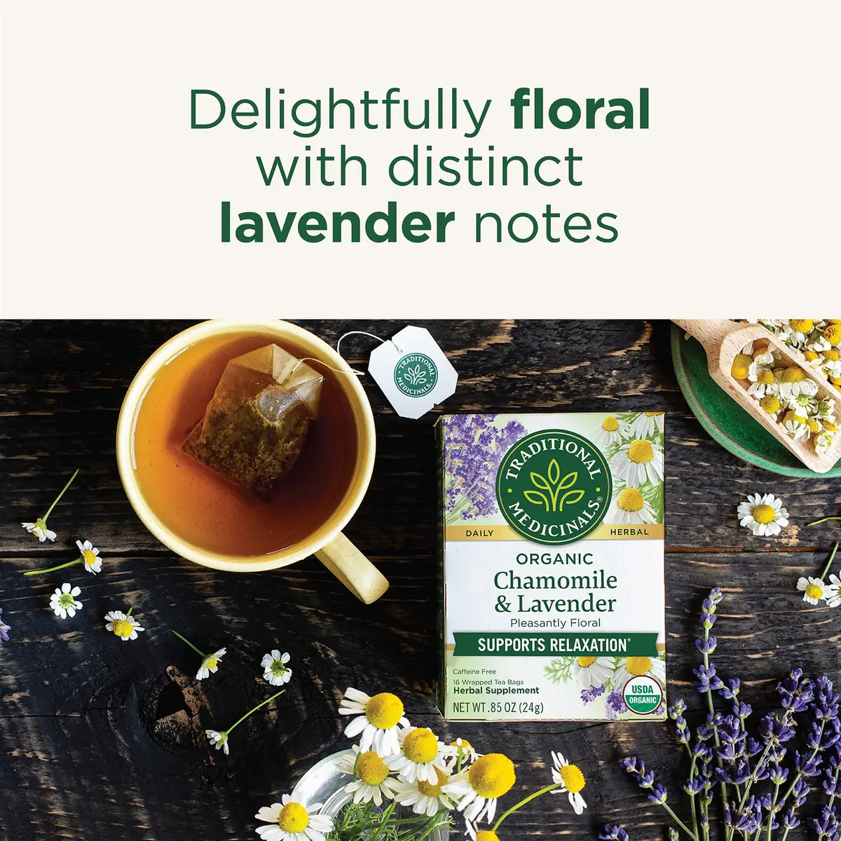 Traditional Medicinals Organic Chamomile with Lavender Herbal Tea 16 Tea Bags (Pack of 1) | Calms Nervous System - view 2