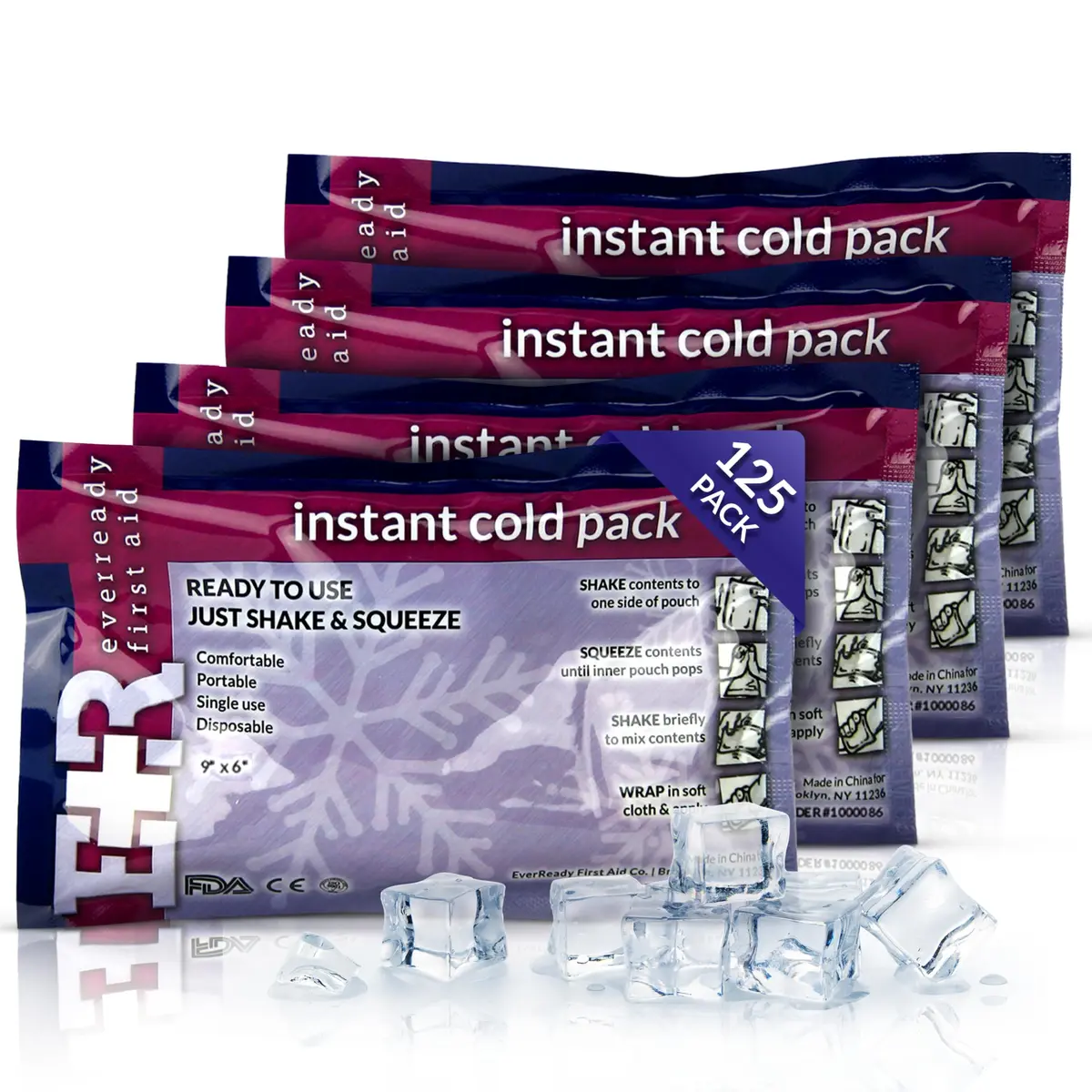 Ever Ready First Aid Instant Cold Pack 4.5" x 7" (125-Pack) | Immediate Pain & Swelling Relief - main product image