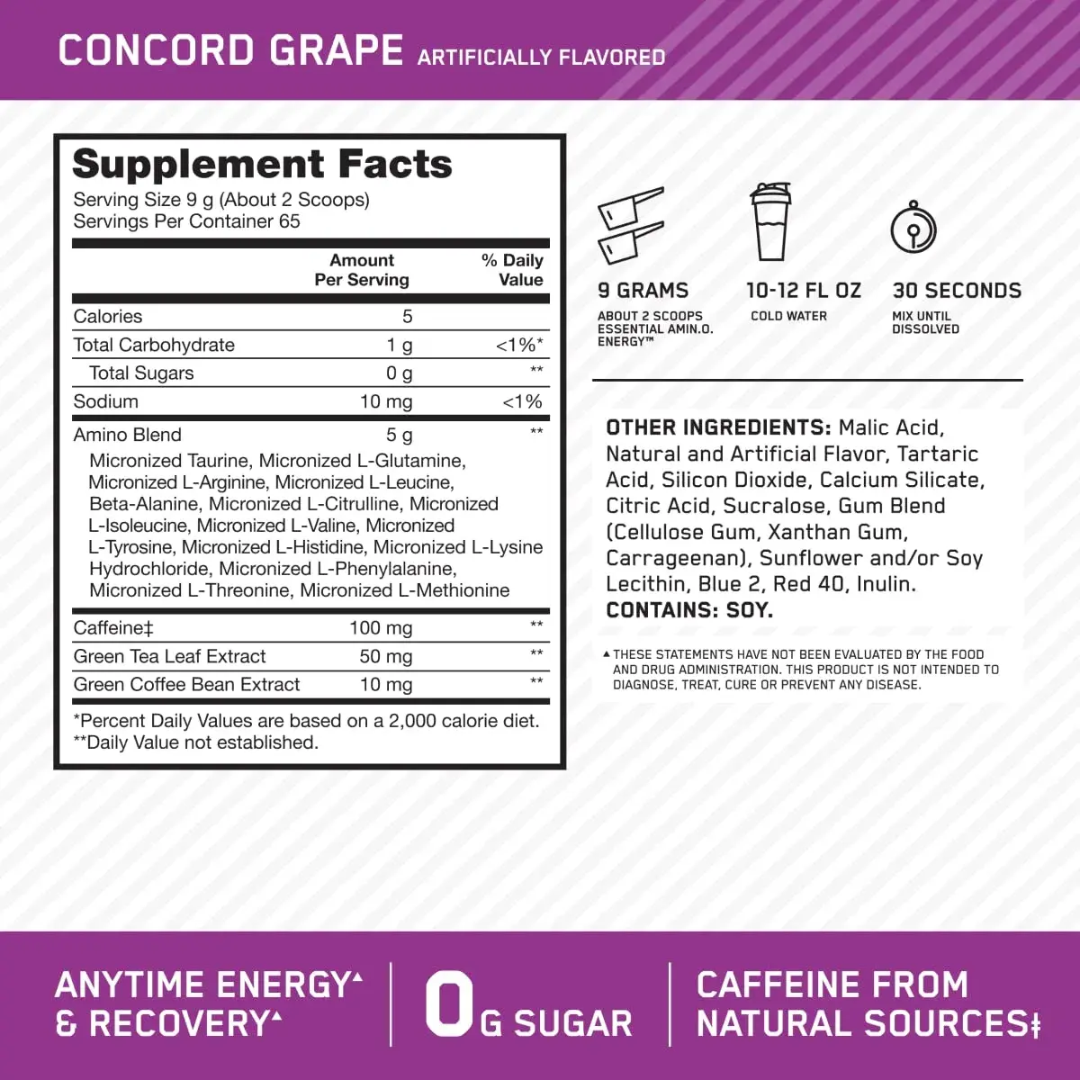 Optimum Nutrition Amino Energy Concord Grape 1.29 lb (585 g) | Energy & Muscle Recovery Blend - view 3