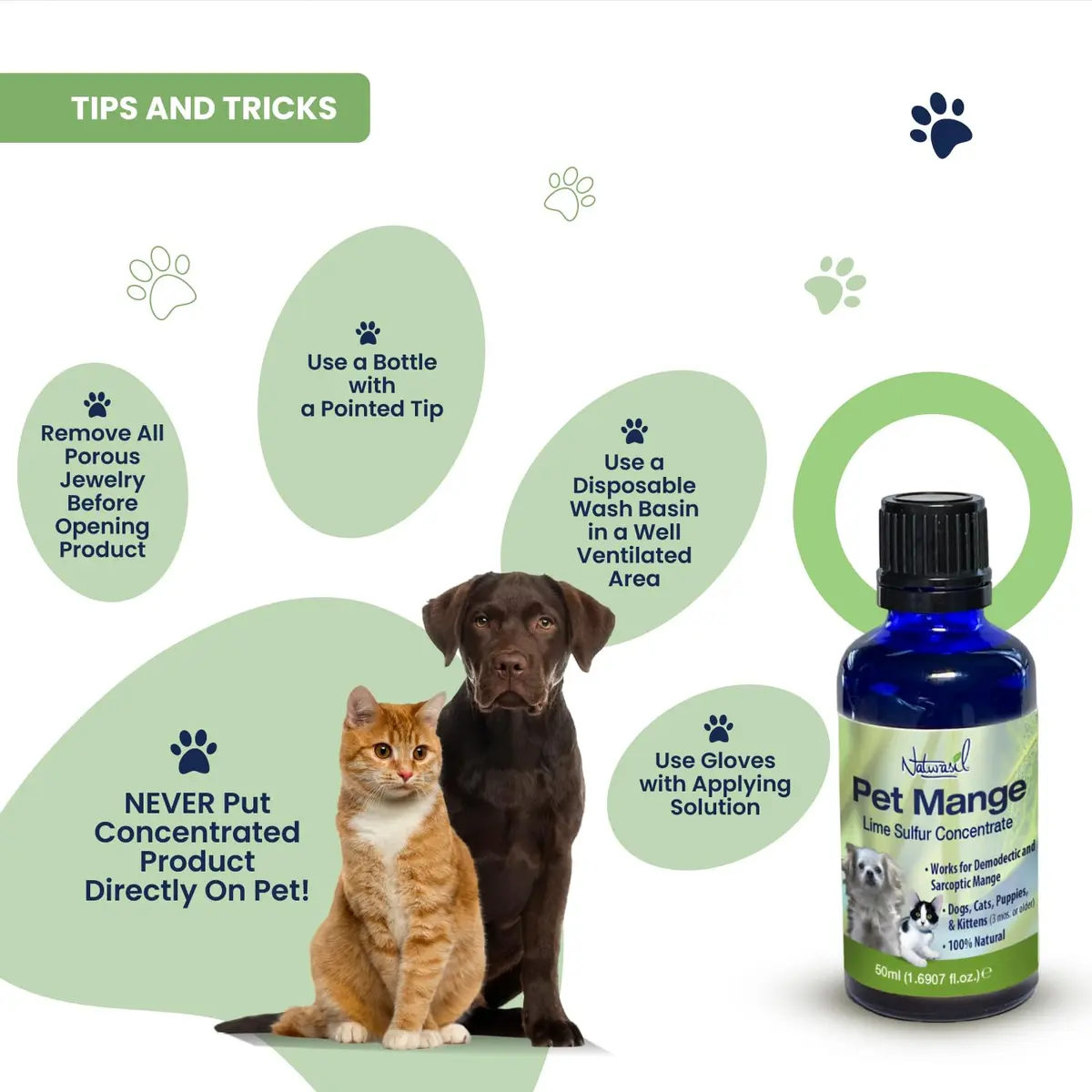 Naturasil Mange Treatment Dogs & Cats | Natural Lime Sulfur Dip 50 mL for Animal Mange - view 7