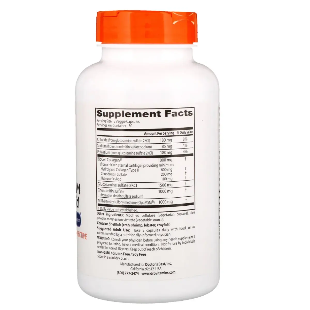 Doctor's Best Glucosamine Chondroitin MSM + Hyaluronic Acid 150 Capsules | Joint Support & Beauty Supplement - view 3