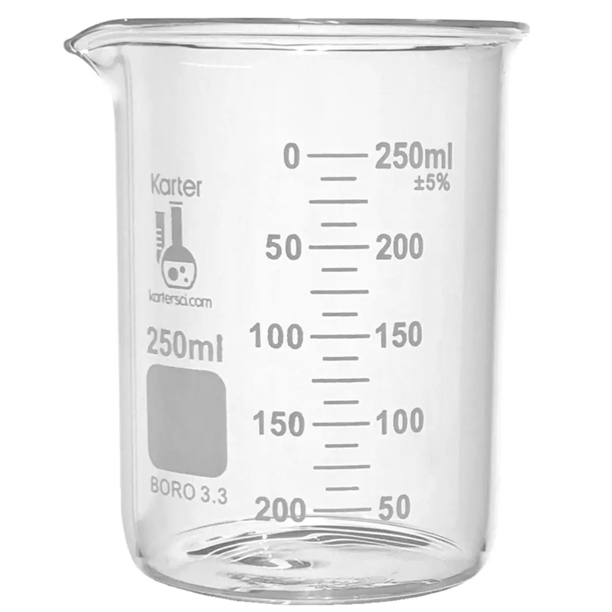 Karter Scientific 250ml Beaker, Borosilicate 3.3 Glass, Pack of 12 | Heavy-Duty, Double Scale, ASTM E960 Type I - view 3