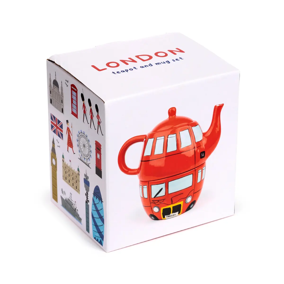 Puckator Routemaster Red Bus Tea for One Set, Ceramic, Mixed, Total Height 17cm | London Bus Tea Cup & Pot - view 2