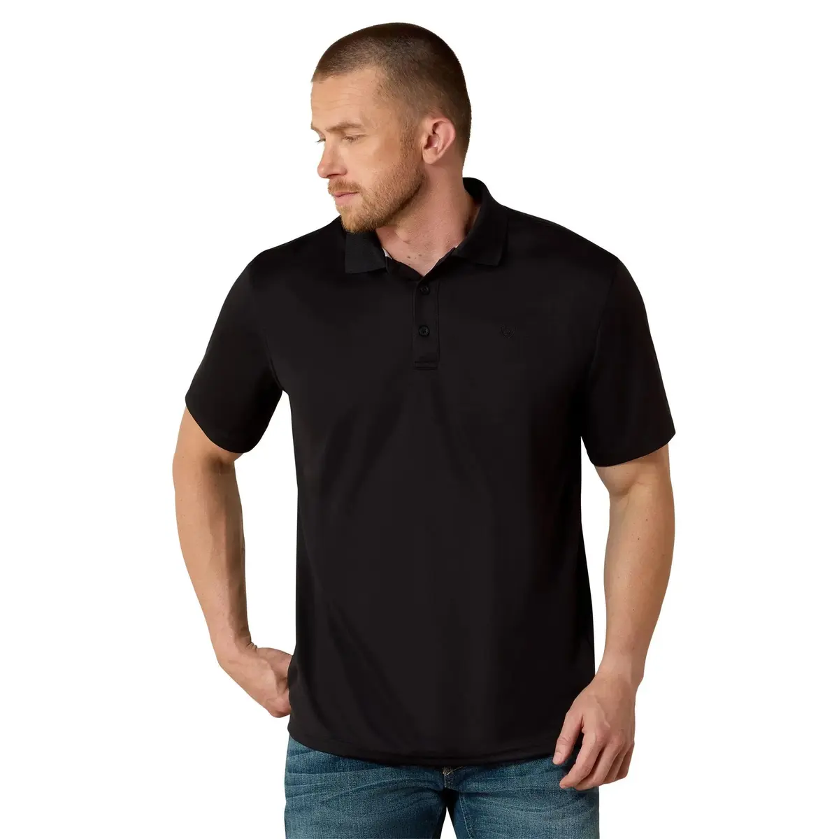 ARIAT Men’s TEK Polo Shirt Black | Moisture-Wicking, UV Protection, Breathable Polyester - main product image