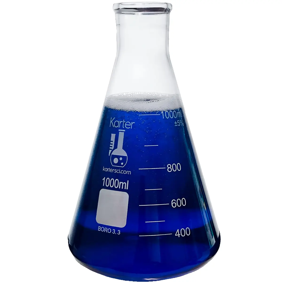Karter Scientific 1000ml Erlenmeyer Flask with Narrow Mouth & Graduations | 3.3 Borosilicate Glass - main product image