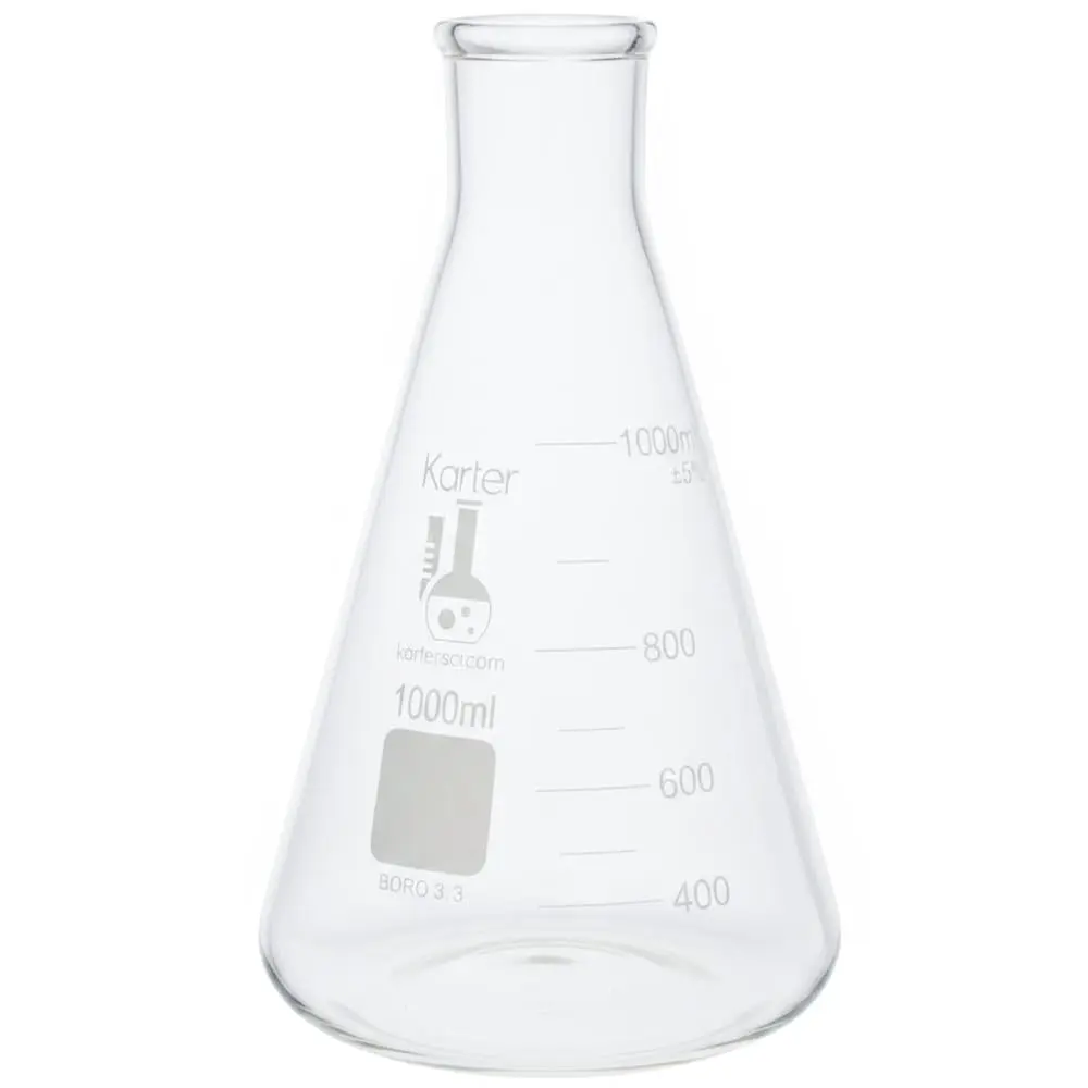 Karter Scientific 1000ml Erlenmeyer Flask with Narrow Mouth & Graduations | 3.3 Borosilicate Glass - view 2