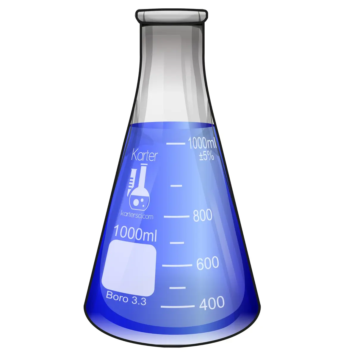 Karter Scientific 1000ml Erlenmeyer Flask with Narrow Mouth & Graduations | 3.3 Borosilicate Glass - view 3