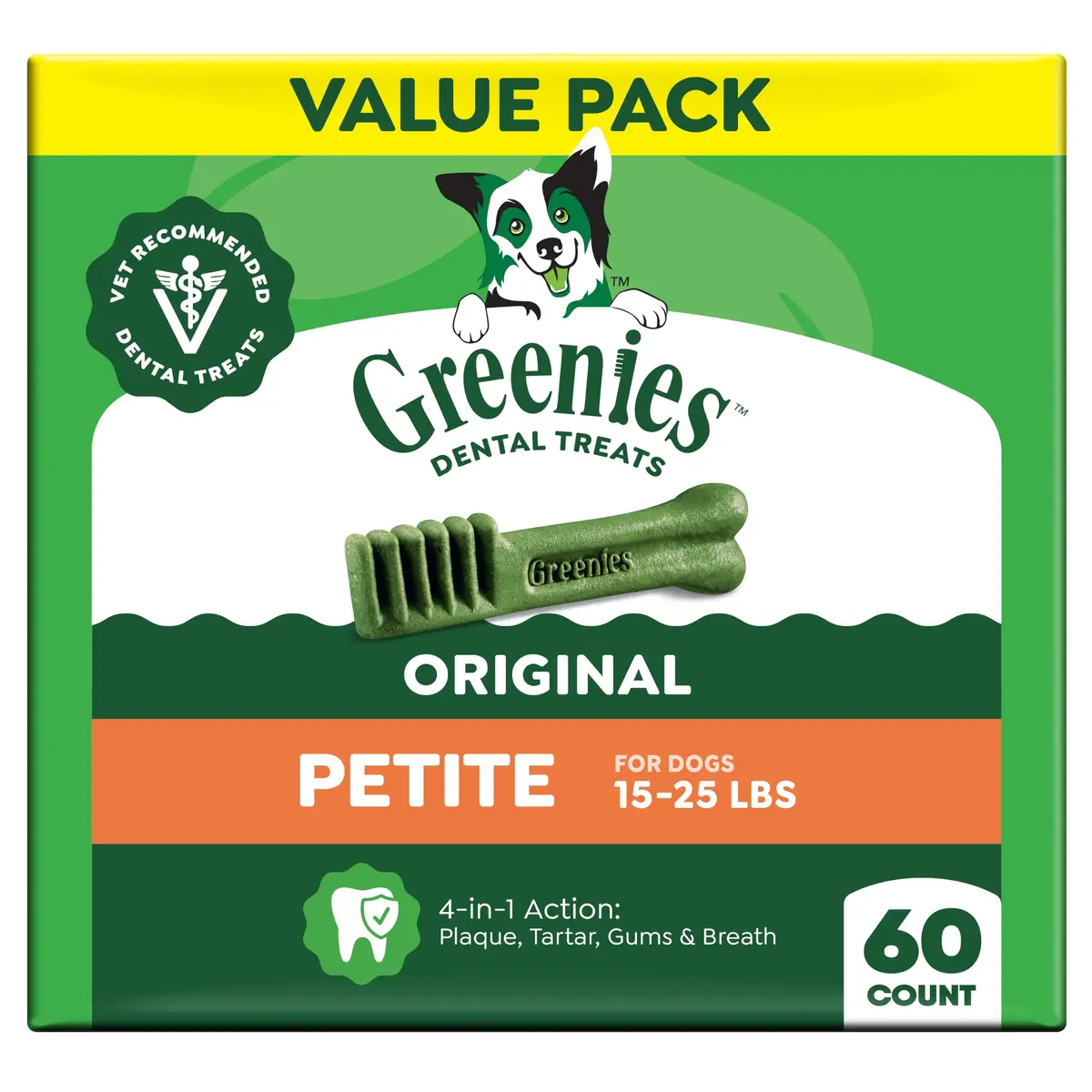 Greenies Petite Natural Dental Dog Treats, Original Flavor, 60 Count | Veterinarian-Recommended Oral Care - main product image
