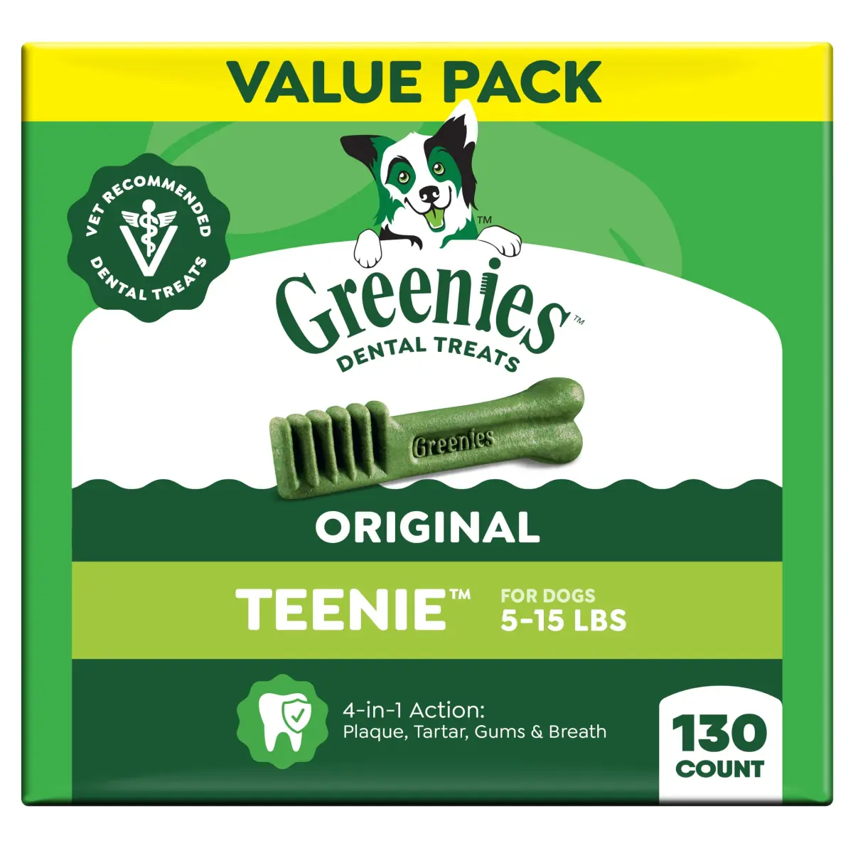Greenies Teenie Original Natural Dental Dog Treats, Chicken, 130 Count (36 oz / 1020 g) | Vet-Recommended for Small Dogs 5-15 lbs - main product image