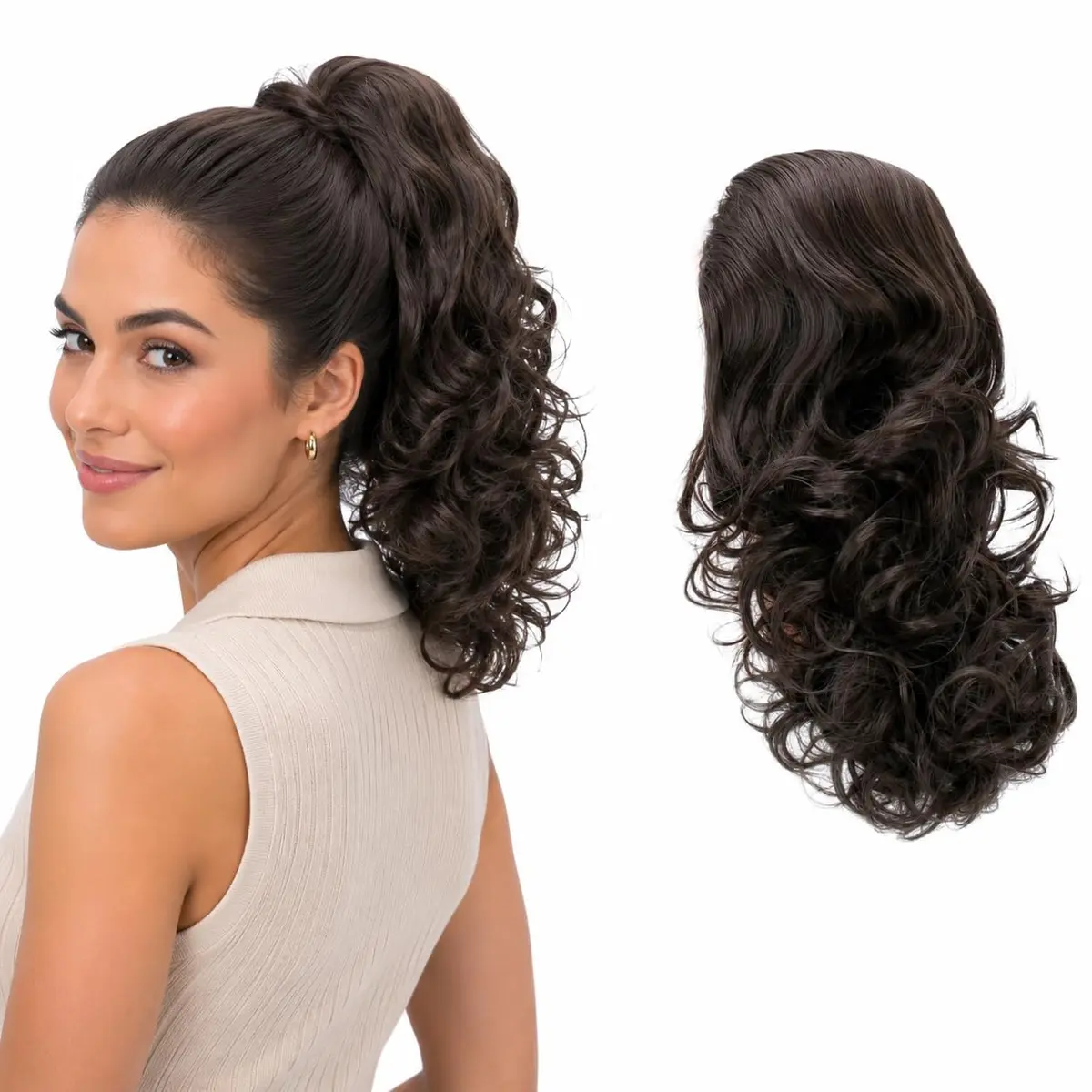 CAISHA Synthetic Hair Piece Ponytail 16 Inch Brown PH2a | Heat-Resistant & Washable - main product image
