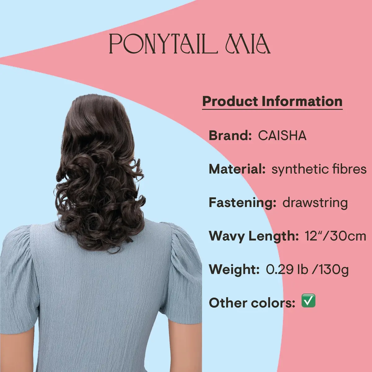 CAISHA Synthetic Hair Piece Ponytail 16 Inch Brown PH2a | Heat-Resistant & Washable - view 2