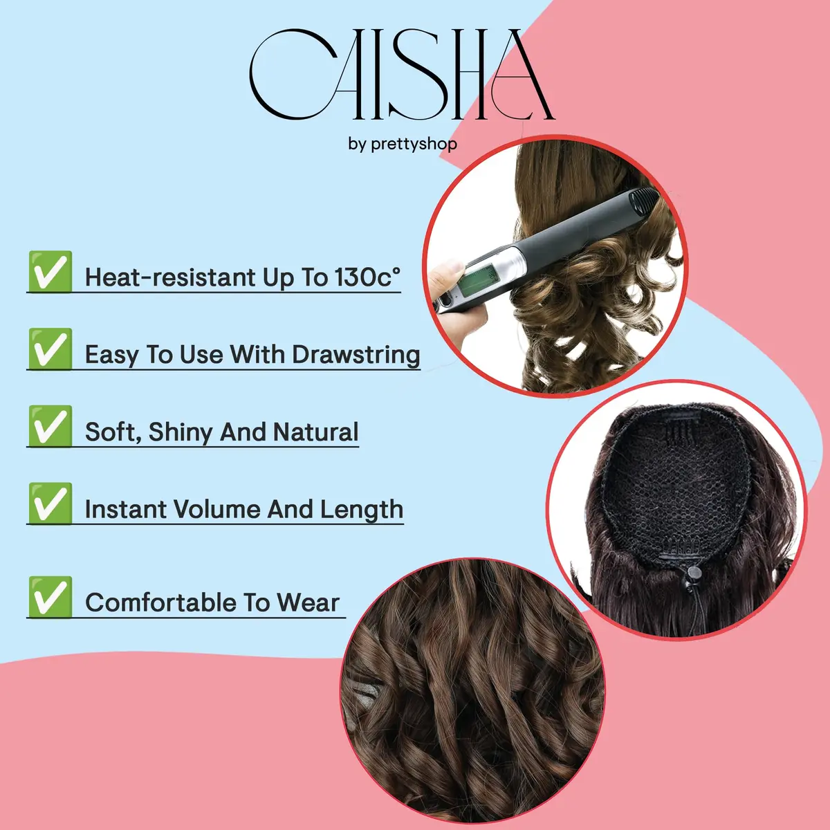 CAISHA Synthetic Hair Piece Ponytail 16 Inch Brown PH2a | Heat-Resistant & Washable - view 4