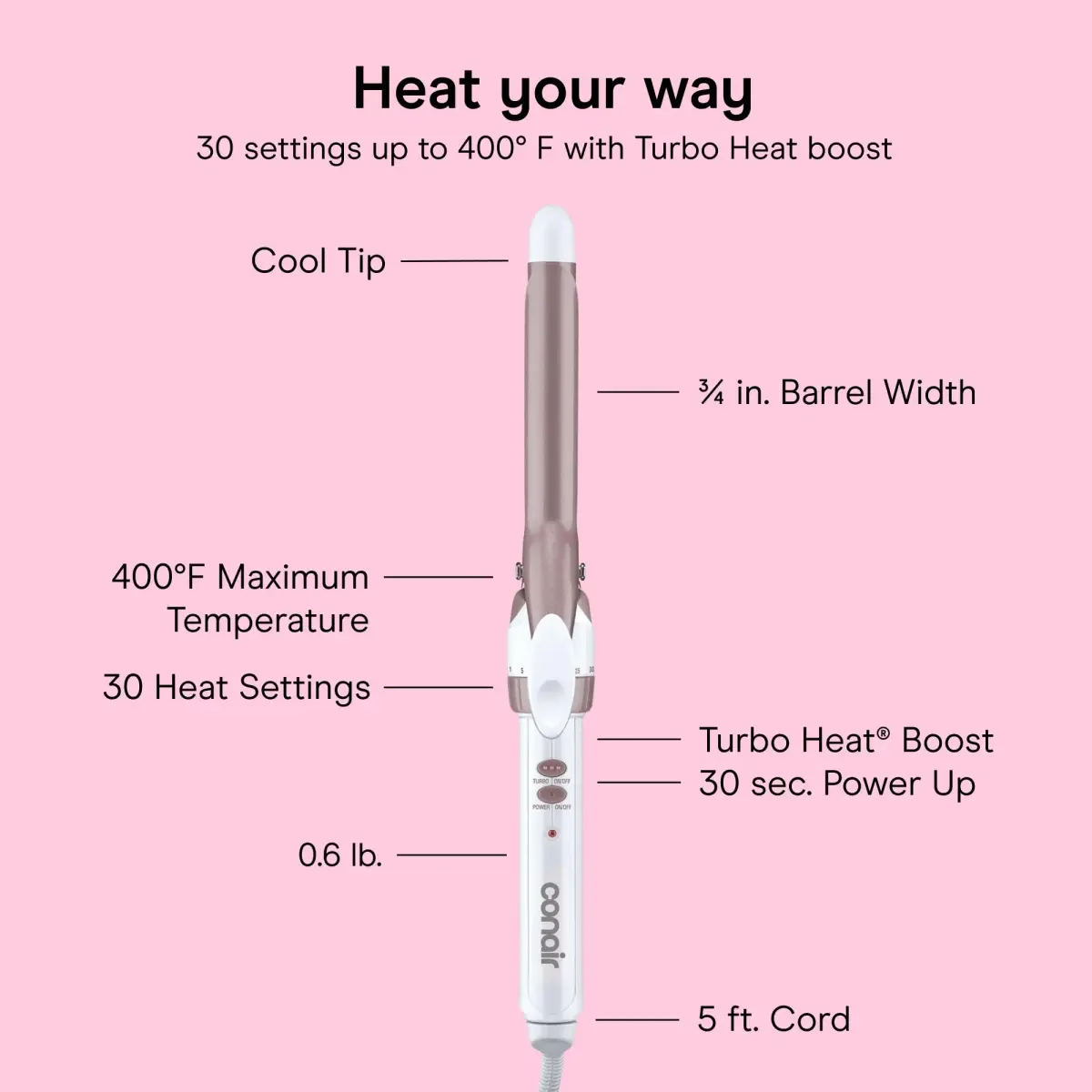 Conair Double Ceramic Curling Iron 1.9 cm (0.75-in) | 30 Heat Settings & Dual Voltage - view 4