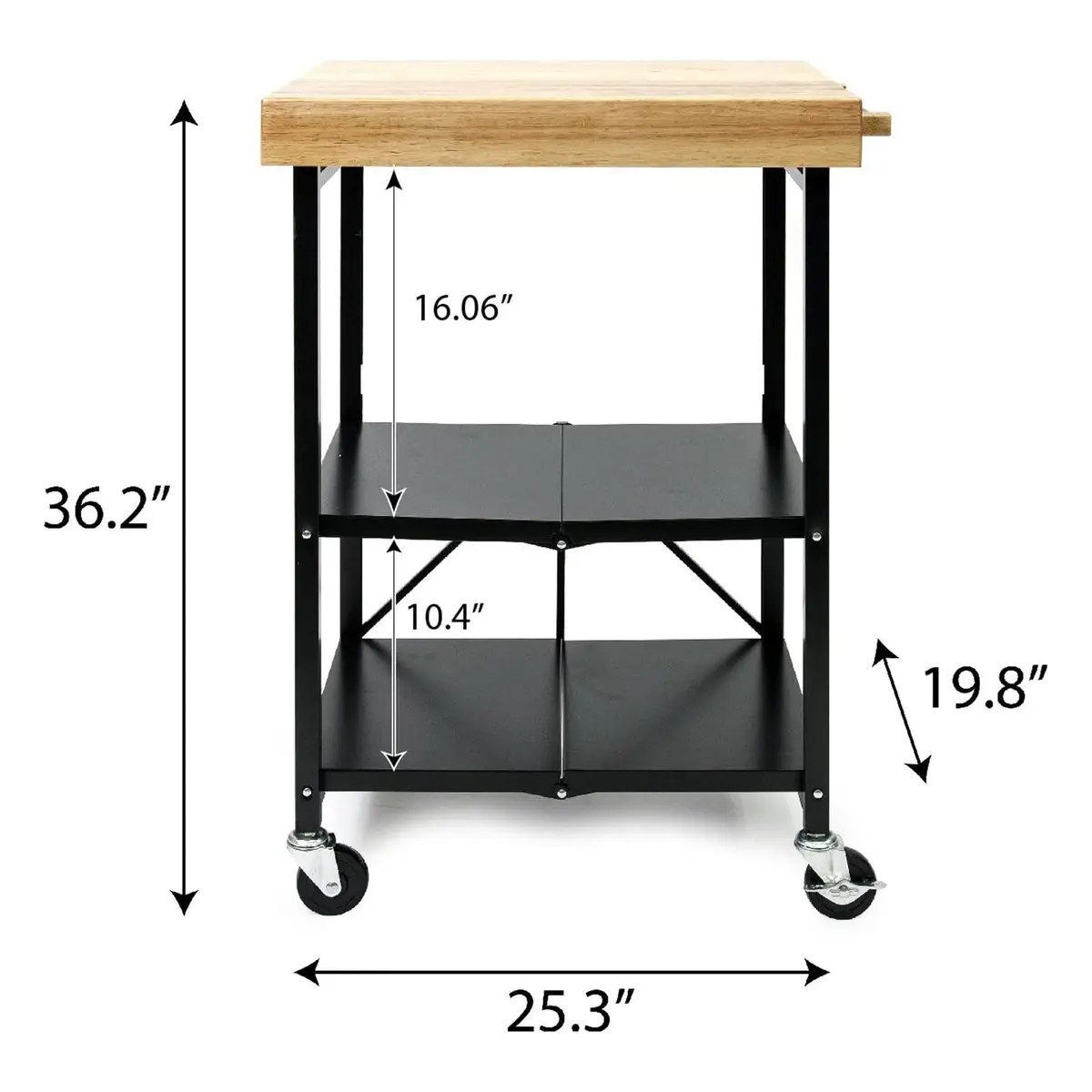 Origami RBT Series Steel-Frame Folding Kitchen Cart with Wheels, 3-Tier Shelves, Black – 200 lbs Capacity, Pre-Assembled, Portable for Indoor & Outdoor Use - view 3