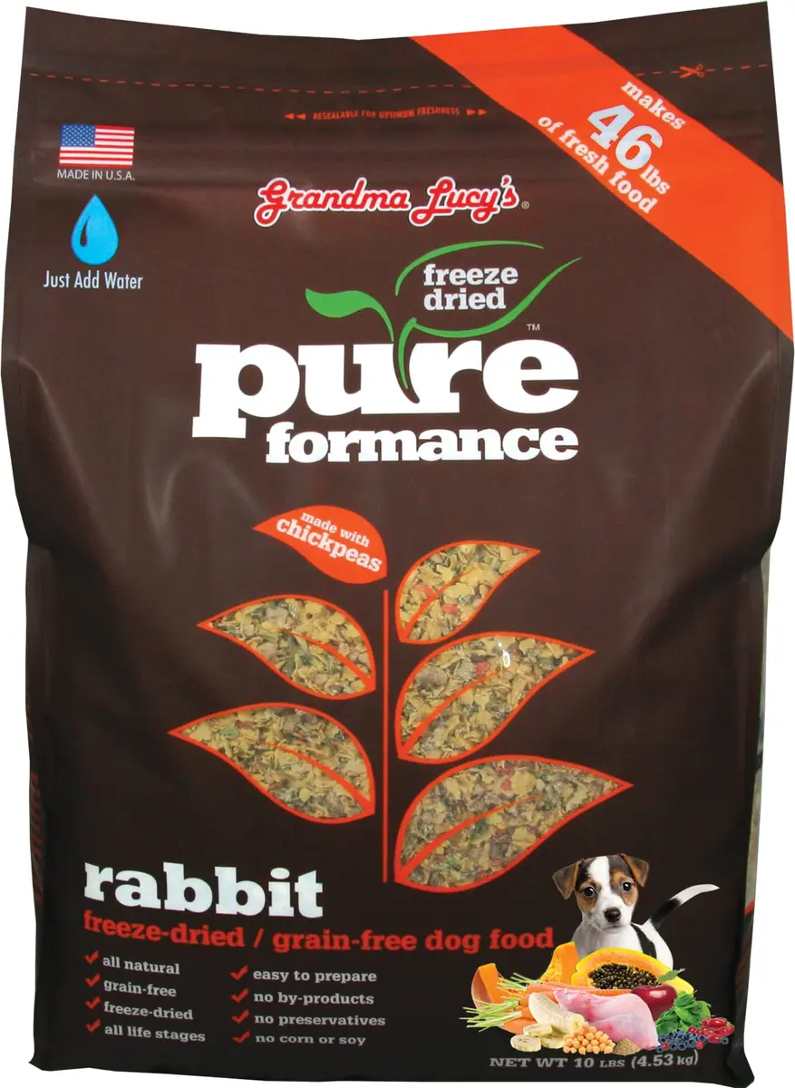 Grandma Lucy's PUREformance Dog Food, Grain Free & Freeze-Dried - Rabbit, 10 lb | All-Natural, All Life Stages - main product image
