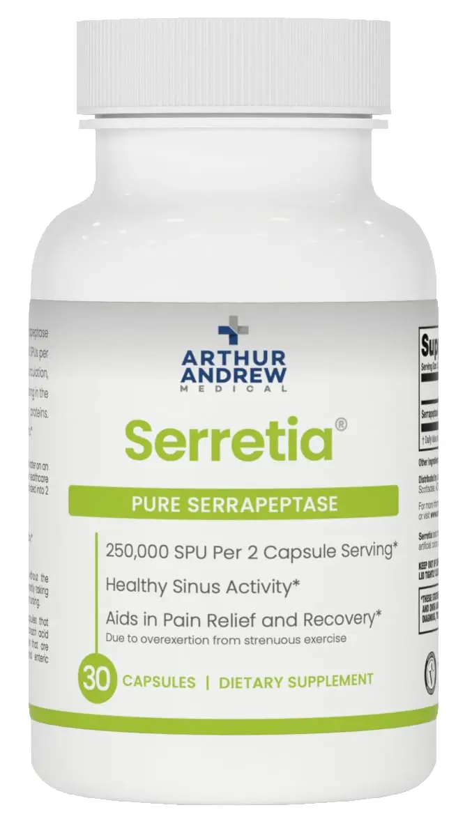 Arthur Andrew Medical Serretia Pure Serrapeptase Enzyme 30 Capsules | 250,000 SPU Muscle & Sinus Support - main product image