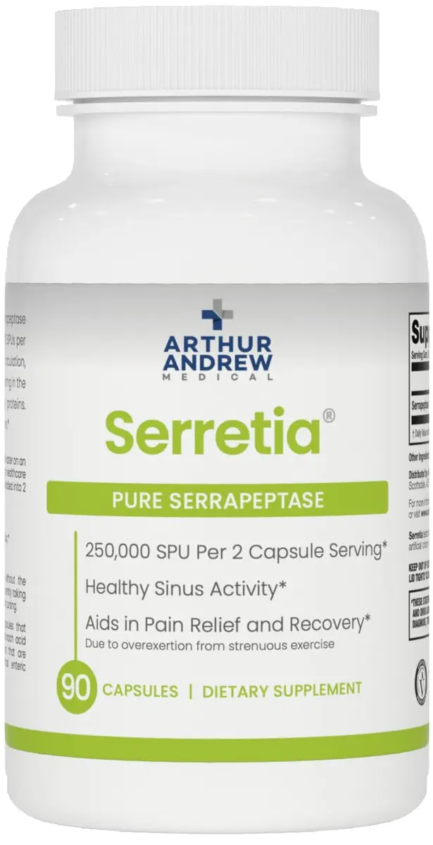 Arthur Andrew Medical Serretia 90 Capsules | Pure Serrapeptase Enzyme for Recovery & Sinus Support - main product image