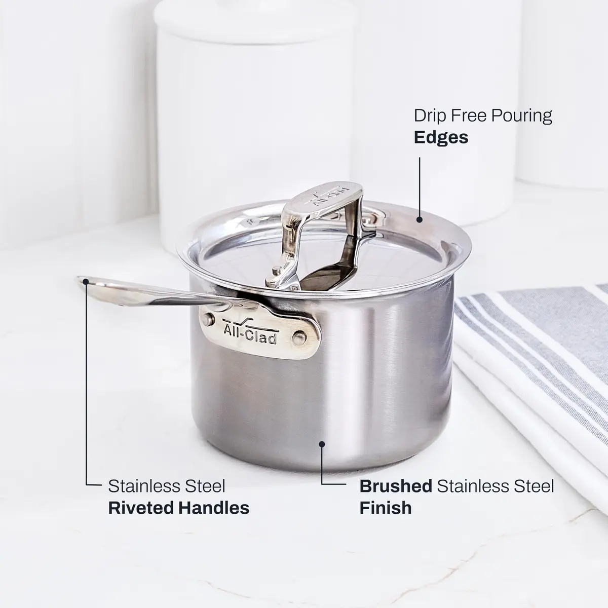 All-Clad D5 Stainless Steel 2 Qt Sauce Pan with Lid | Made in USA, Even Heat, Durable, Induction Safe - view 5