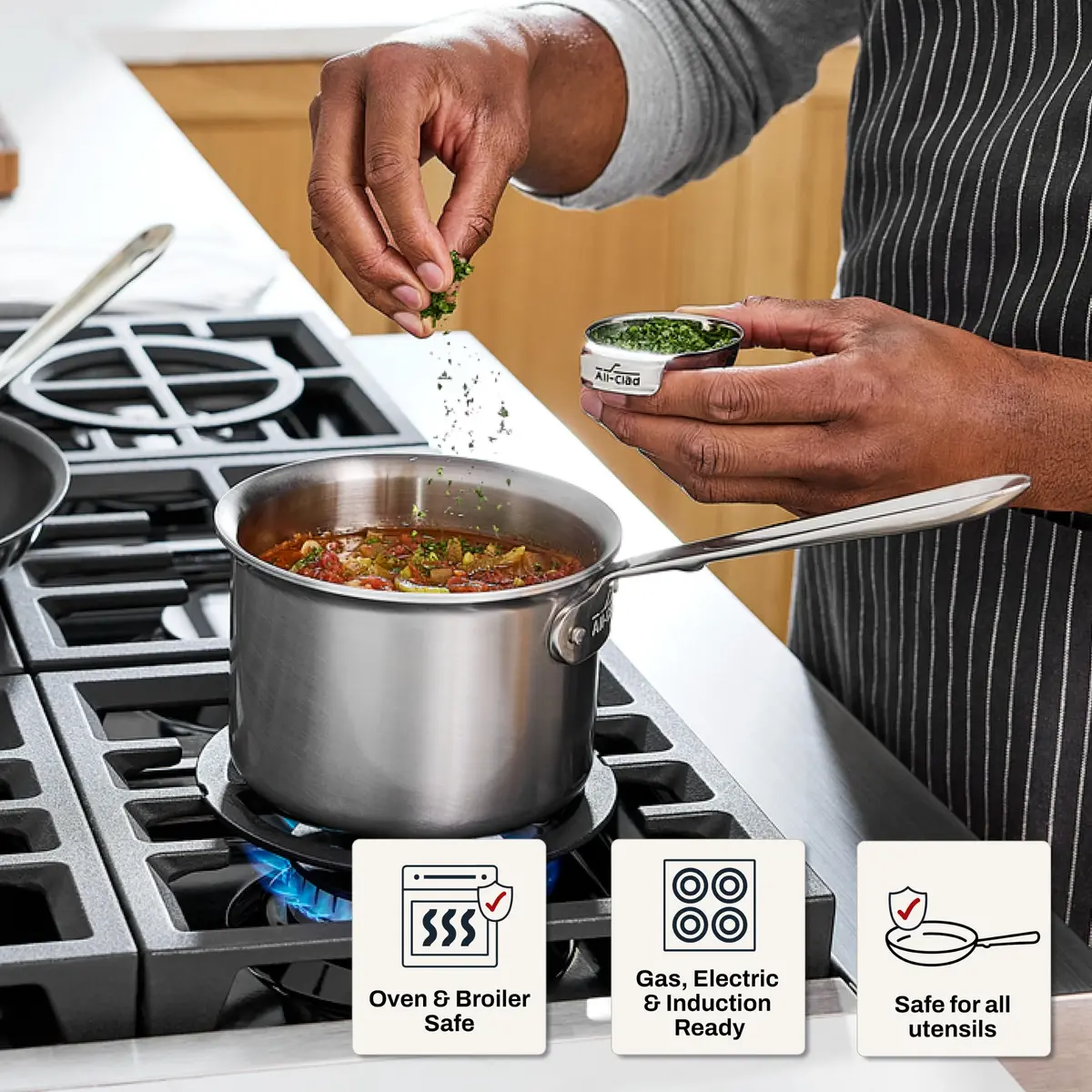 All-Clad D5 Stainless Steel 2 Qt Sauce Pan with Lid | Made in USA, Even Heat, Durable, Induction Safe - view 6