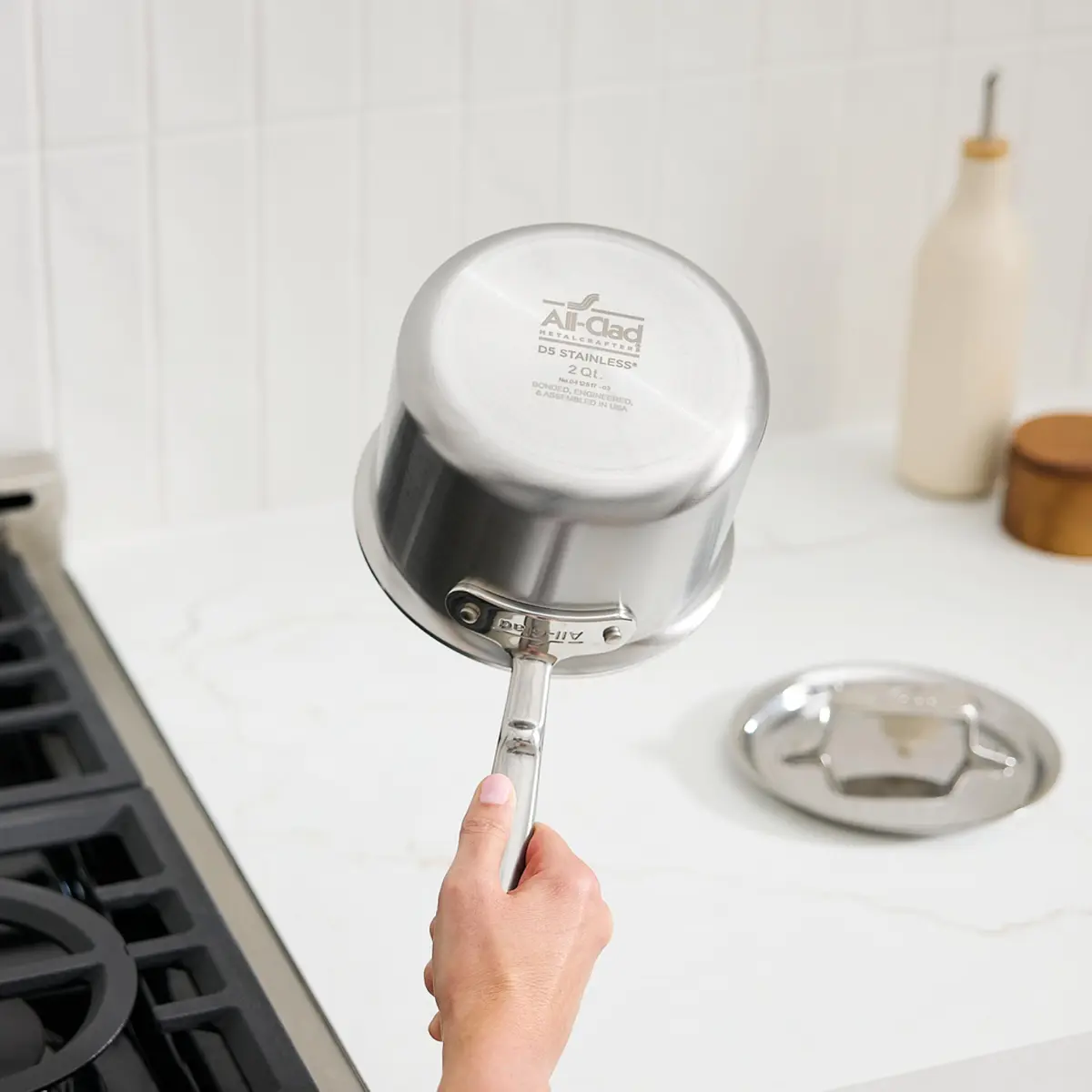 All-Clad D5 Stainless Steel 2 Qt Sauce Pan with Lid | Made in USA, Even Heat, Durable, Induction Safe - view 8