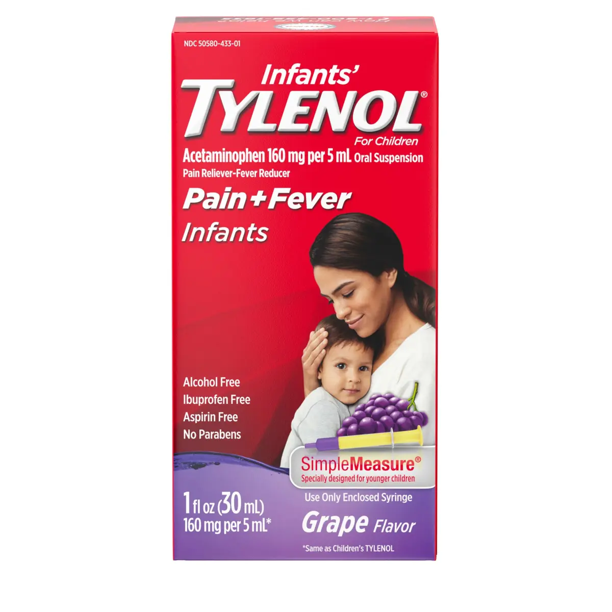 Tylenol Infants' Oral Suspension Grape 1 fl oz (29.57 ml) | Pediatrician Recommended Pain & Fever Relief - main product image