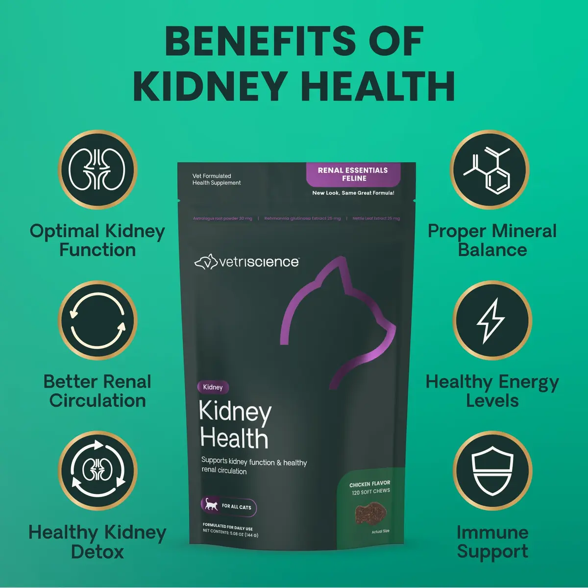 VetriScience Kidney Health Chews for Cats, 120 Count | Supports Kidney Function & Hydration - view 6