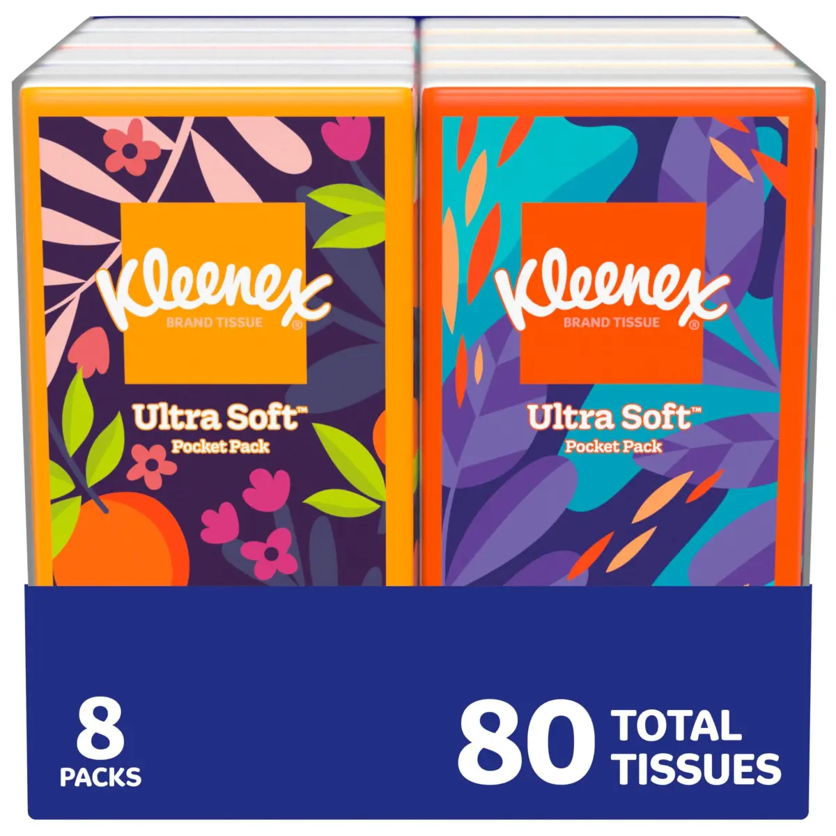 Kleenex On-The-Go Facial Tissues, 8 Travel Packs, 10 Tissues per Pack | 3-Ply Soft & Absorbent - main product image