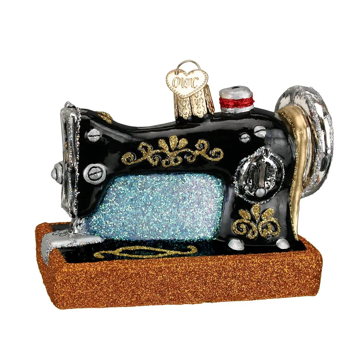 Old World Christmas Sewing Machine Tree Ornament | Vintage Hand-Painted Glass Decor (2.75 in) - main product image