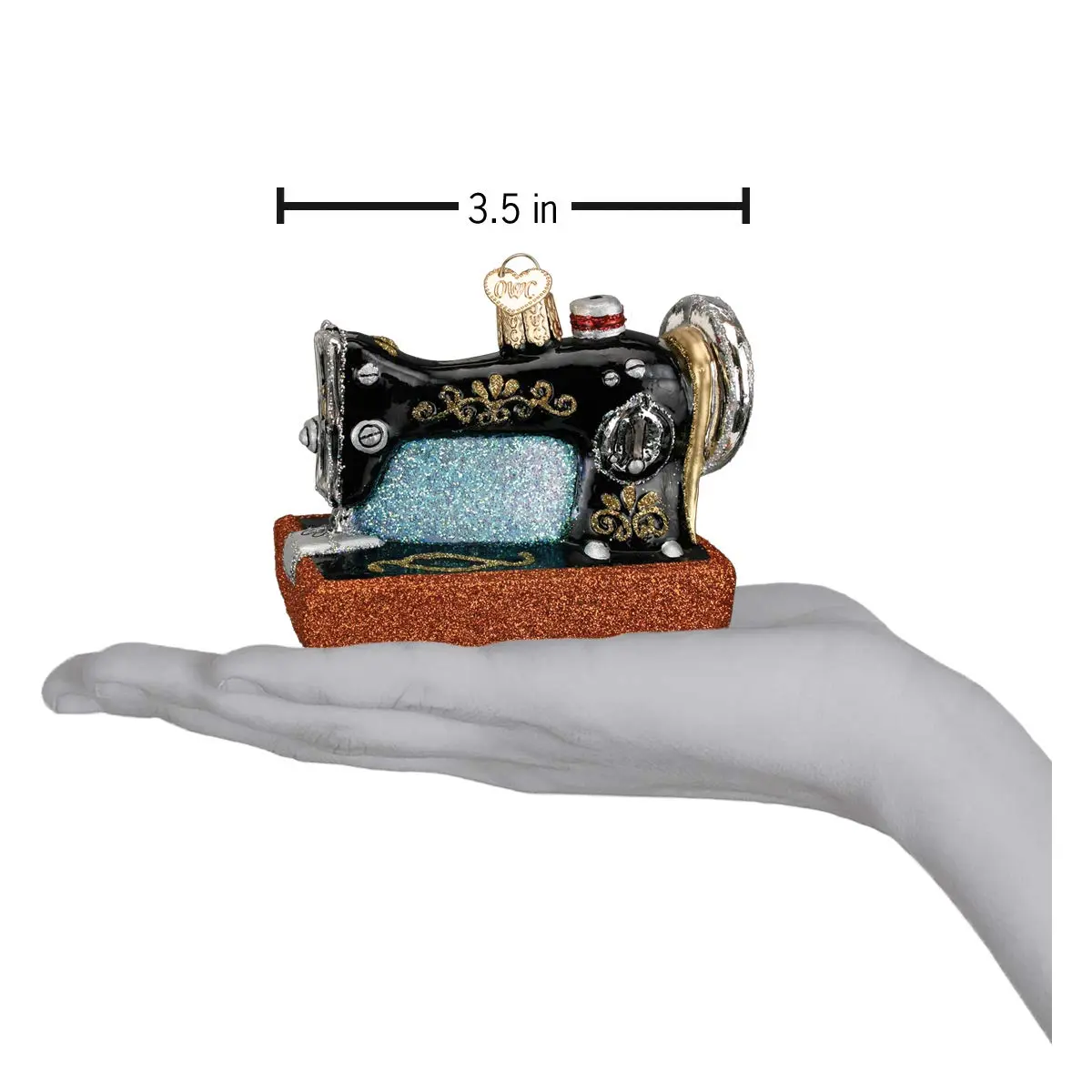 Old World Christmas Sewing Machine Tree Ornament | Vintage Hand-Painted Glass Decor (2.75 in) - view 3