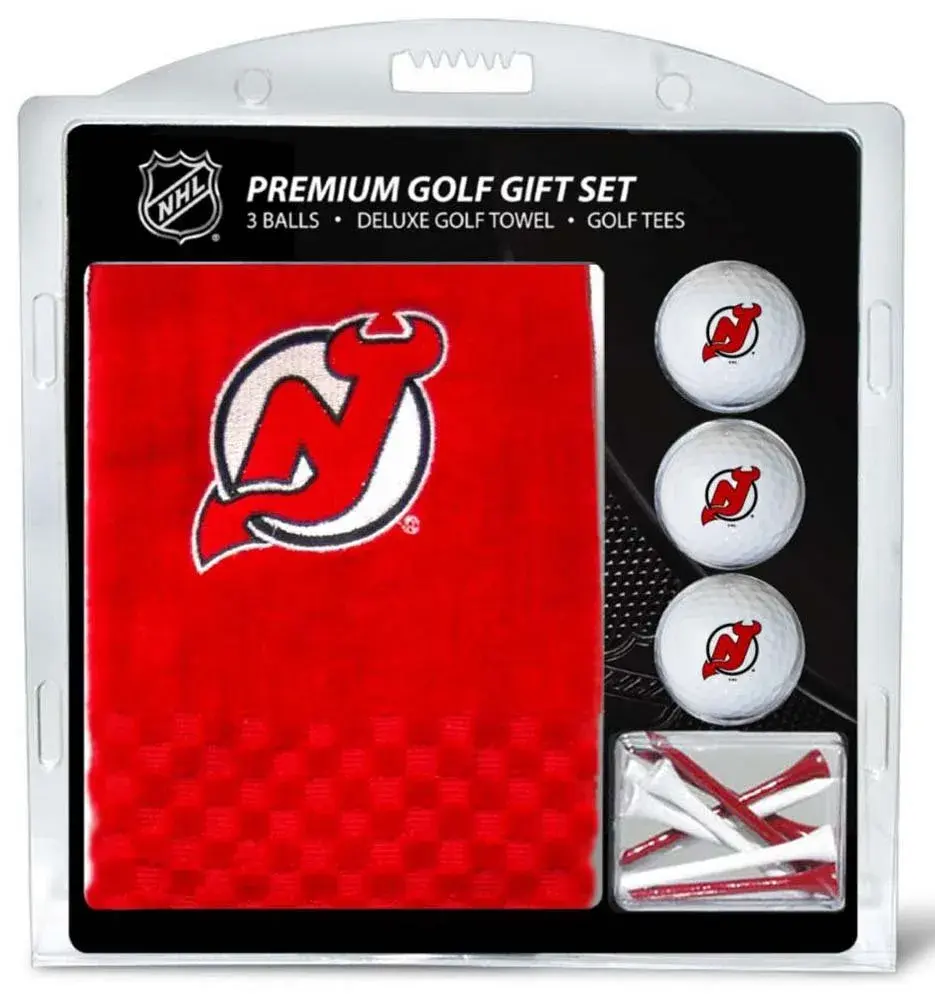 Team Golf NHL Embroidered Towel Gift Set New Jersey Devils | 16" x 22" Cotton Towel, 3 Golf Balls, 12 Tees - main product image