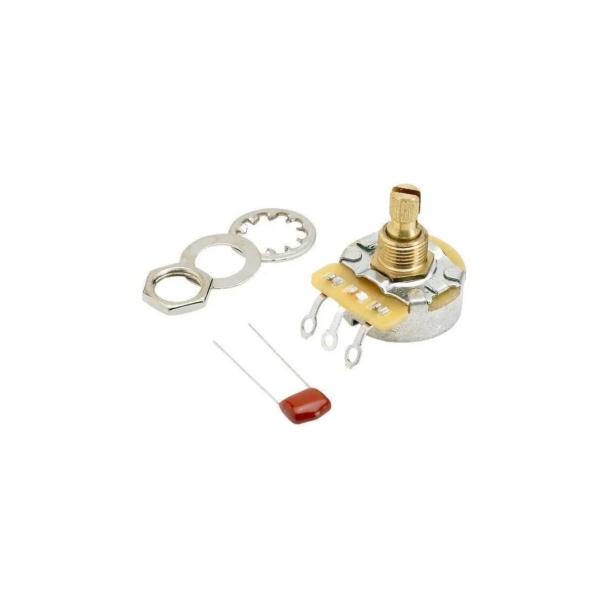 Fender 250k No-Load Split Shaft Potentiometer (Volume - Tone) with .022uf 250V Capacitor and Hardware | For Electric Guitar Tone Control - main product image