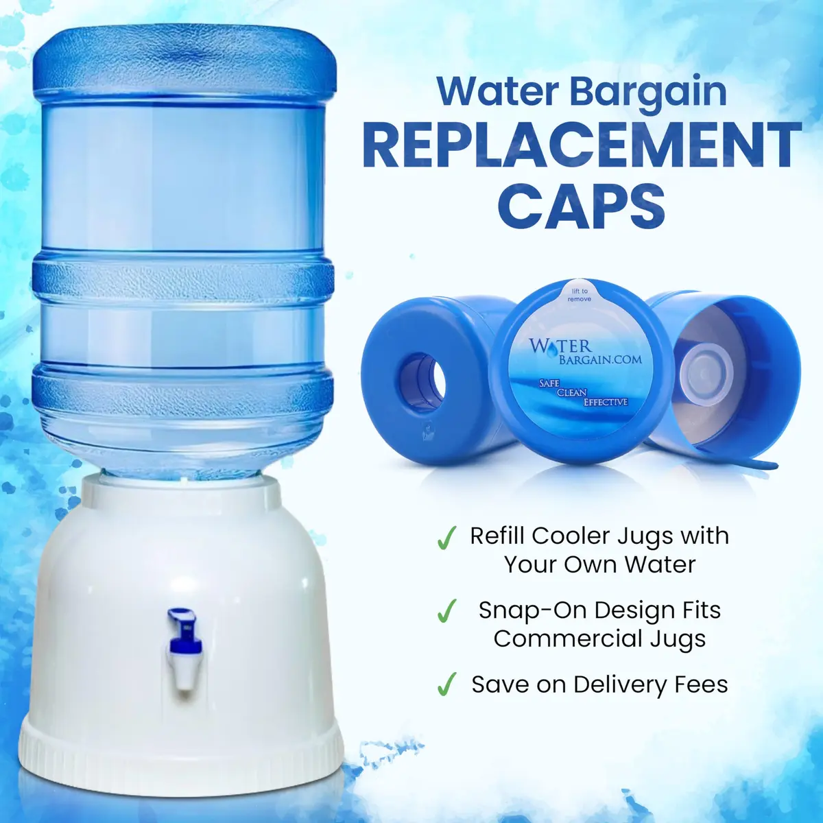 Water Bargain 3 & 5 Gallon Water Jug Caps - 10 Pack, USA Made | Spill-Proof, Airtight, Reusable - view 6