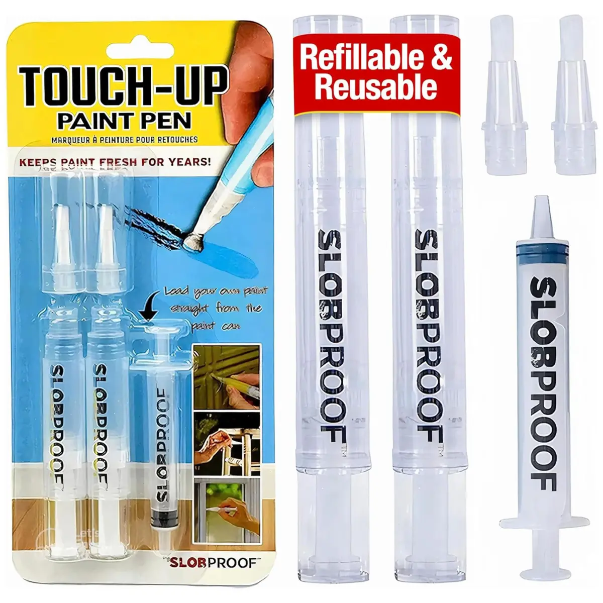 Slobproof Refillable Touch-Up Paint Pen, Pack of 2 - Precision Brush Tip | Mess-Free Tool for Small Areas - main product image
