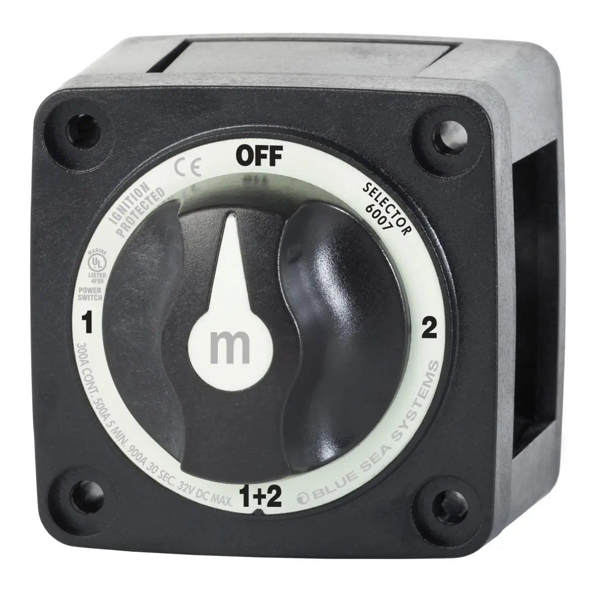 Blue Sea Systems 4-Position Mini Selector Battery Switch, Black | Ignition Protected for Marine Use - main product image