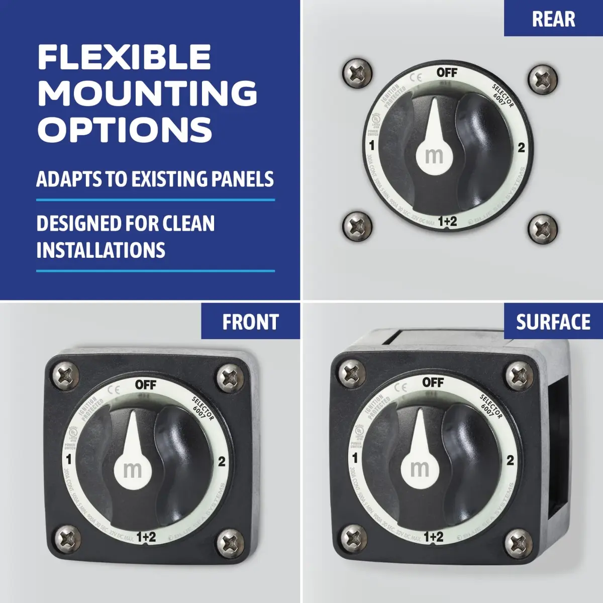 Blue Sea Systems 4-Position Mini Selector Battery Switch, Black | Ignition Protected for Marine Use - view 4