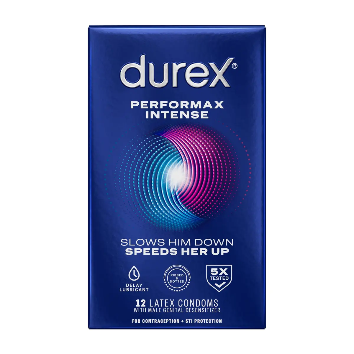 Durex Performax Intense Delay Condoms 12 Count (12 Each) | Ribbed, Dotted, Ultra Thin, Lubricated for Men - main product image