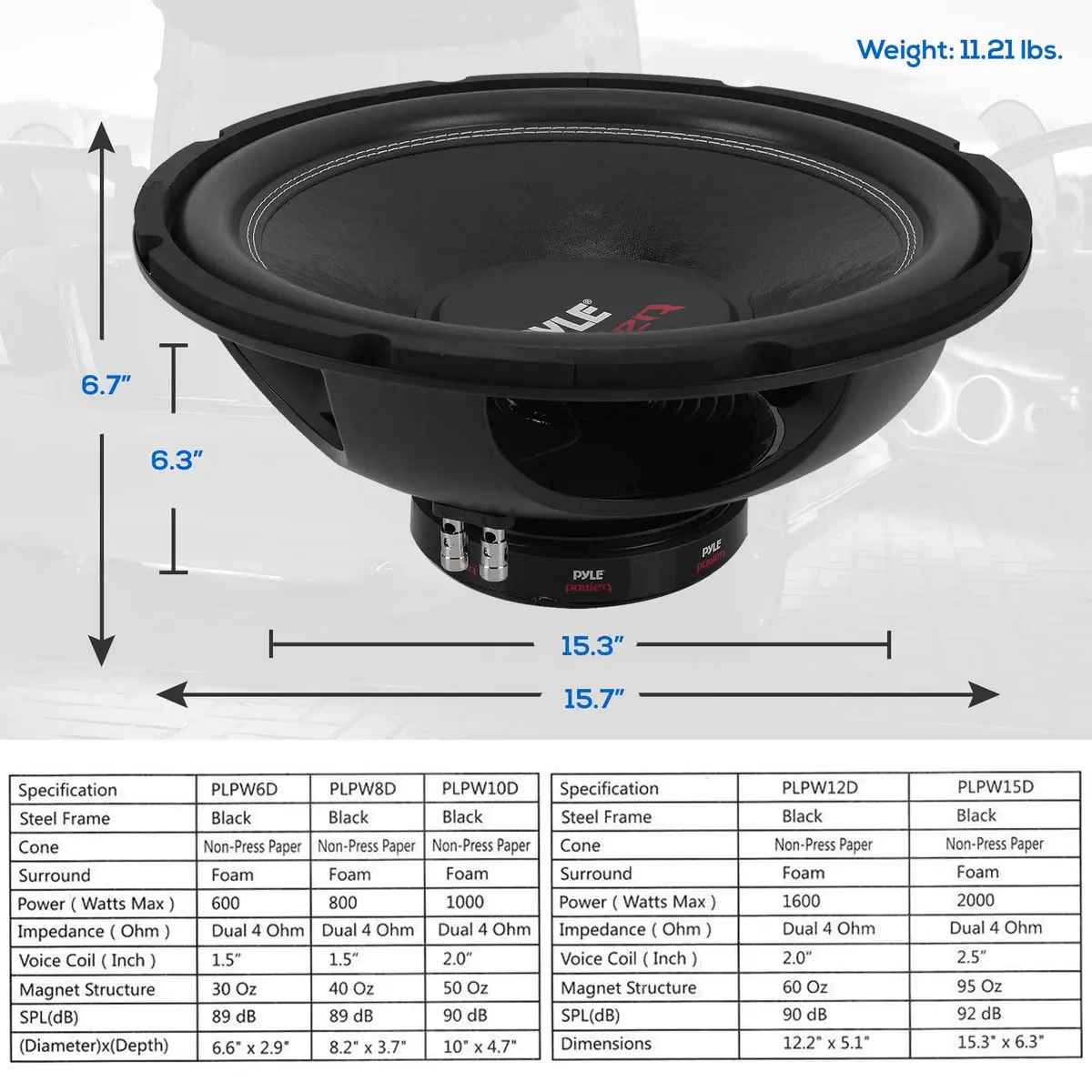 Pyle PLPW15D 15-Inch Component Subwoofer 37.5cm (15 inch) | 2000 Watt Peak Power, Dual Voice Coil - view 3