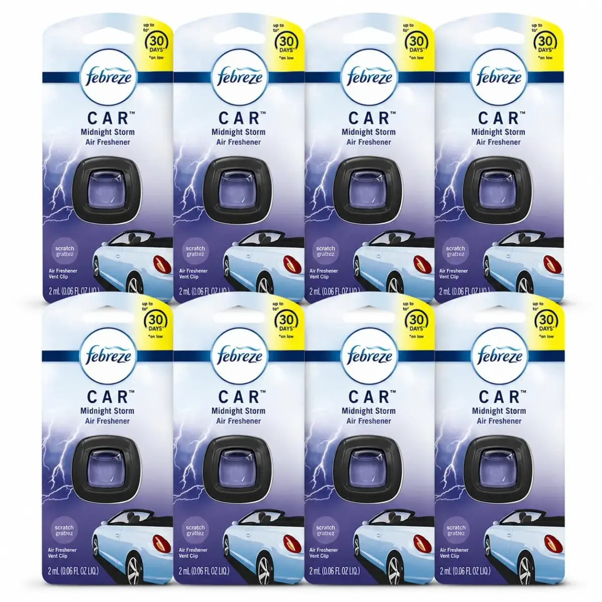 Febreze Car Vent Air Freshener Midnight Storm 0.06 Fl Oz (Pack of 8) | Long-Lasting Fragrance for Indian Cars - main product image