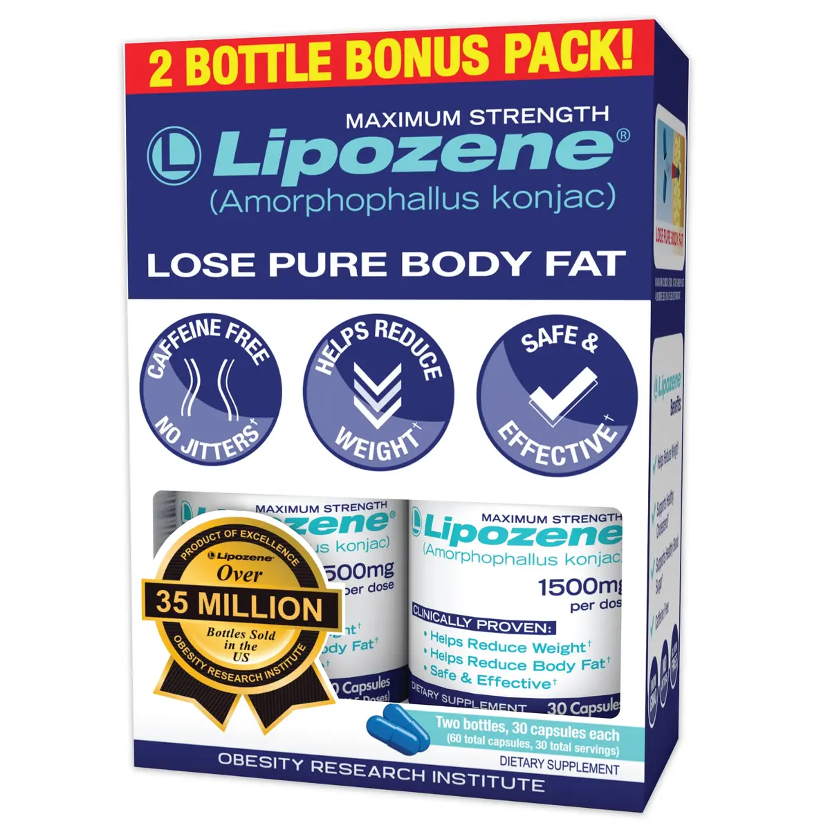 Lipozene Weight Loss Supplement Diet Pills 30 Count (Pack of 2) | Appetite Suppressant & Control - main product image