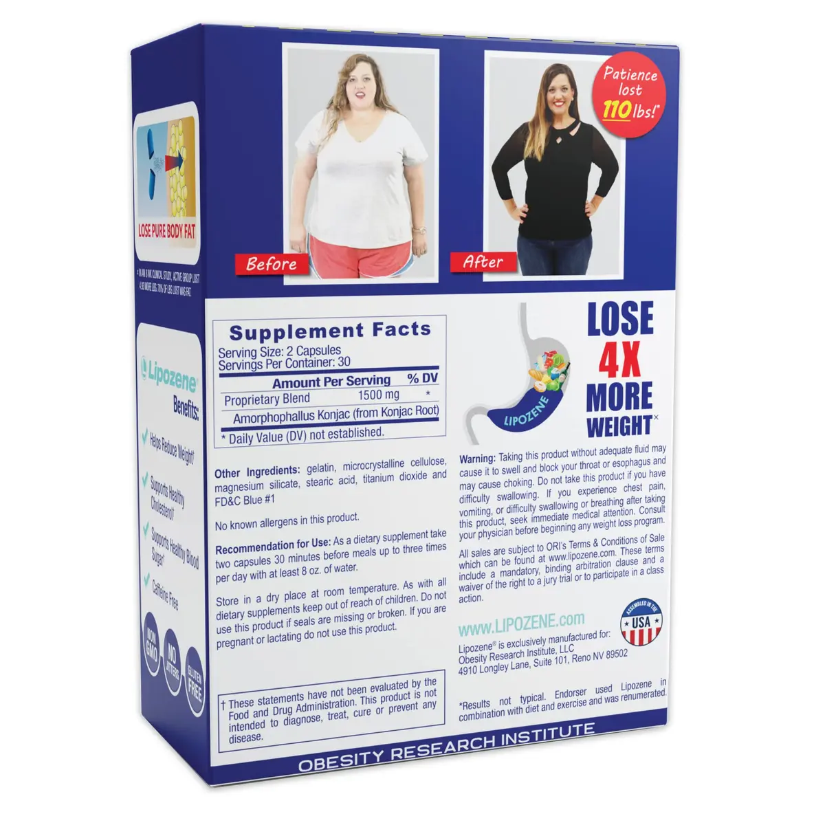 Lipozene Weight Loss Supplement Diet Pills 30 Count (Pack of 2) | Appetite Suppressant & Control - view 2