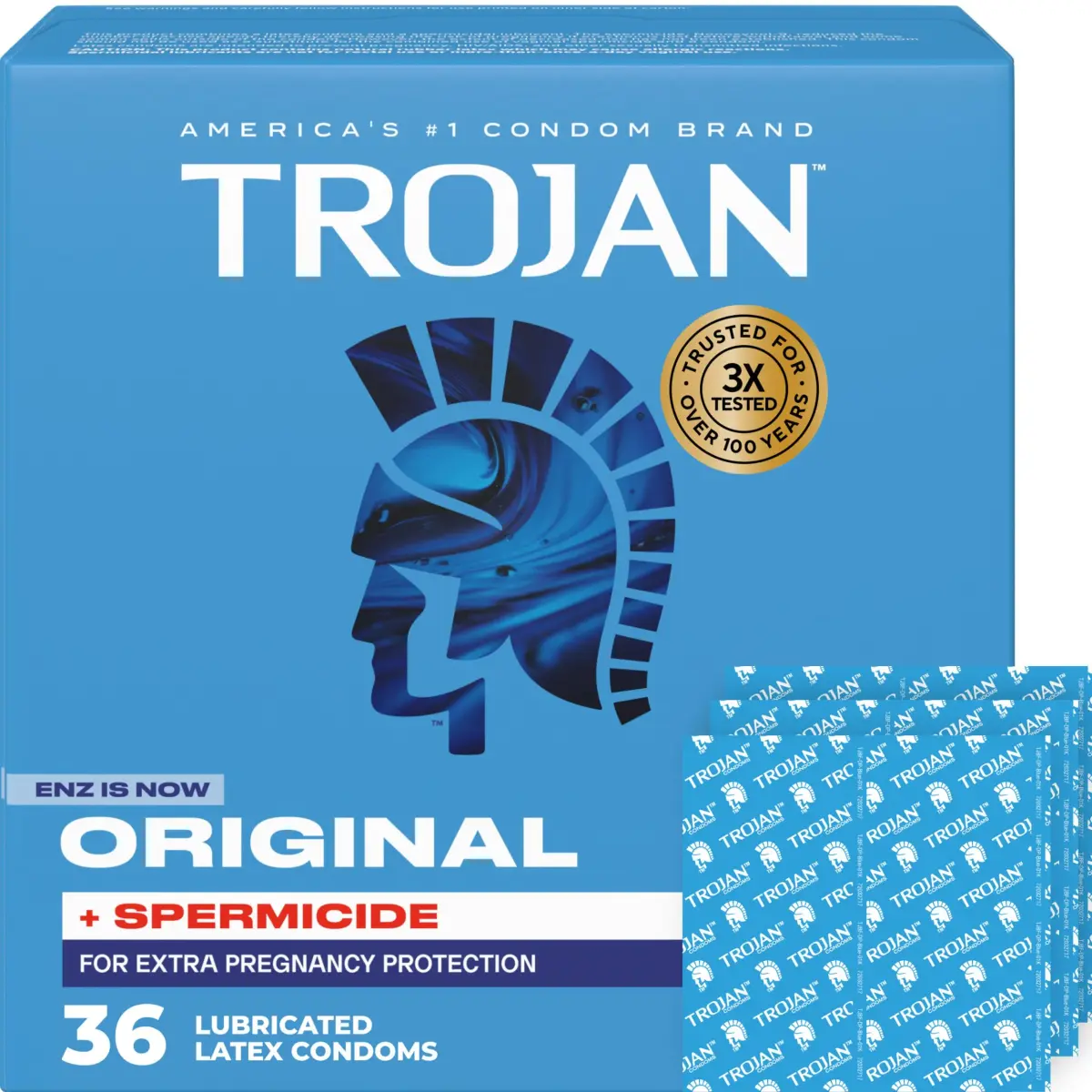 TROJAN ENZ Spermicidal Condoms 36 Count | Classic Protection with Added Spermicide - main product image