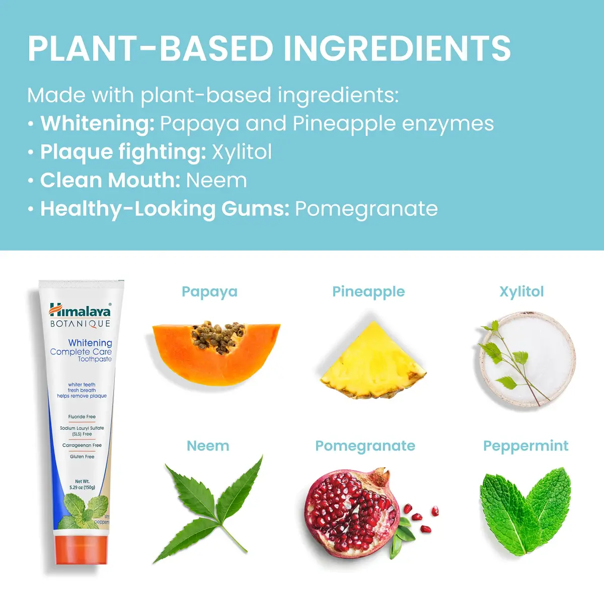 Himalaya Botanique Whitening Complete Care Toothpaste Peppermint 150g (5.29 oz) | Fluoride-Free Whitening & Plaque Control - view 4