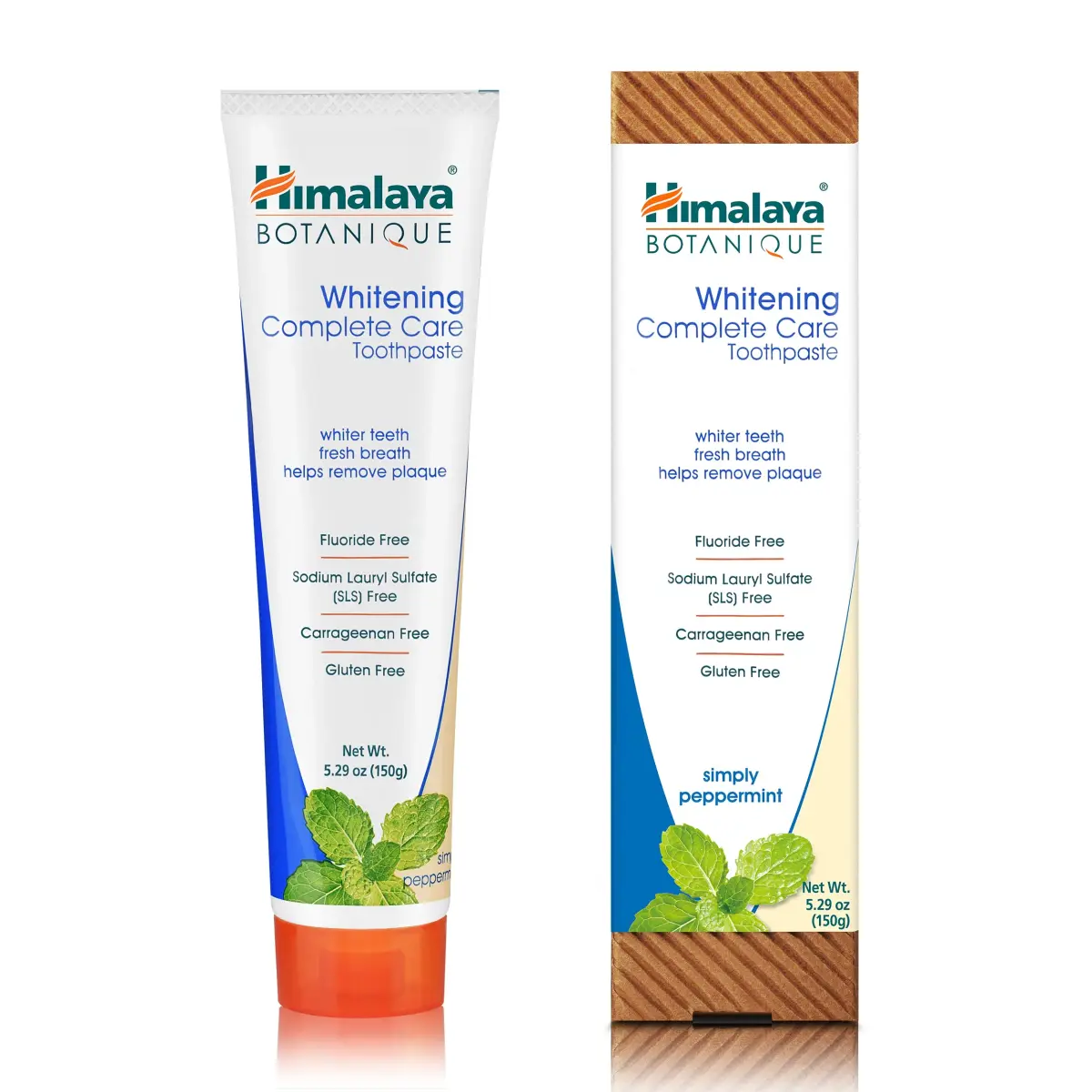 Himalaya Botanique Whitening Complete Care Toothpaste Peppermint 150g (5.29 oz) | Fluoride-Free Whitening & Plaque Control - main product image
