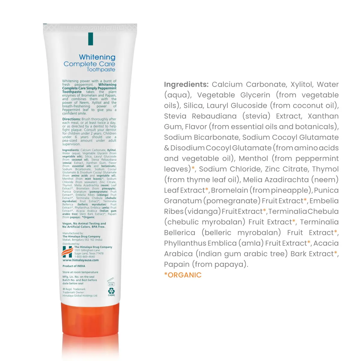 Himalaya Botanique Whitening Complete Care Toothpaste Peppermint 150g (5.29 oz) | Fluoride-Free Whitening & Plaque Control - view 2